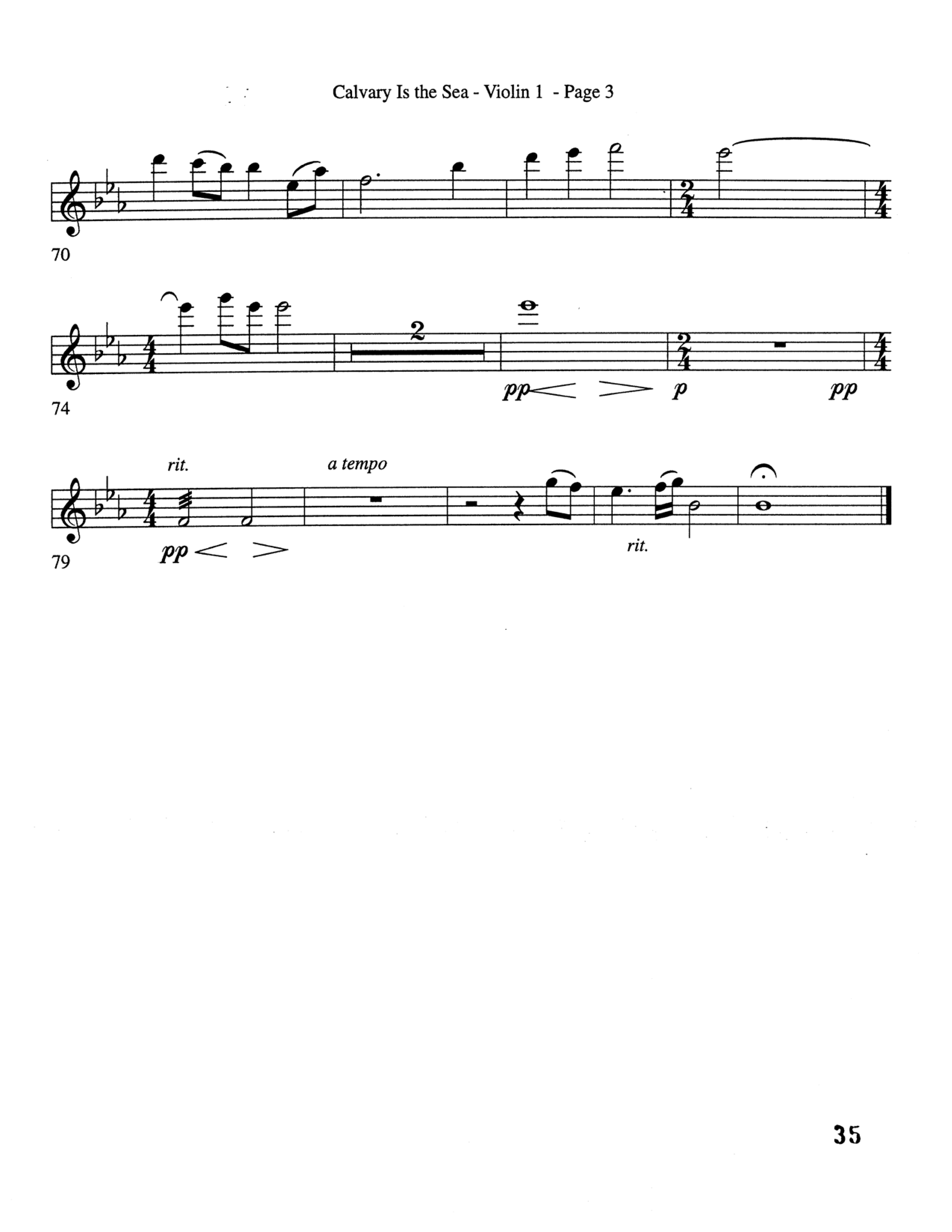 Calvary Is The Sea (Choral Anthem SATB) Violin 1/2 (Word Music Choral / Arr. Robert Sterling)