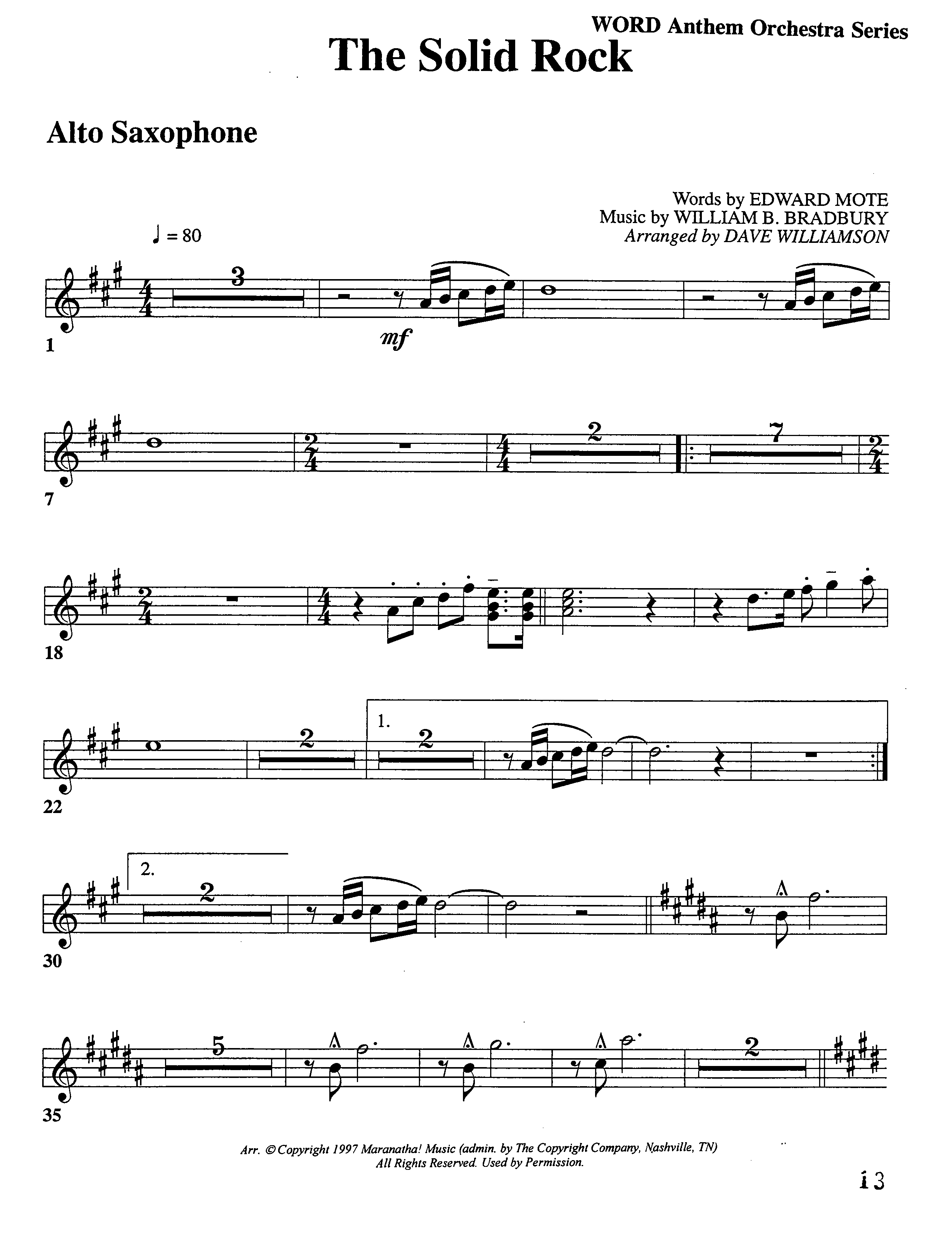 The Solid Rock (Choral Anthem SATB) Alto Sax (Word Music Choral / Arr. Dave Williamson)