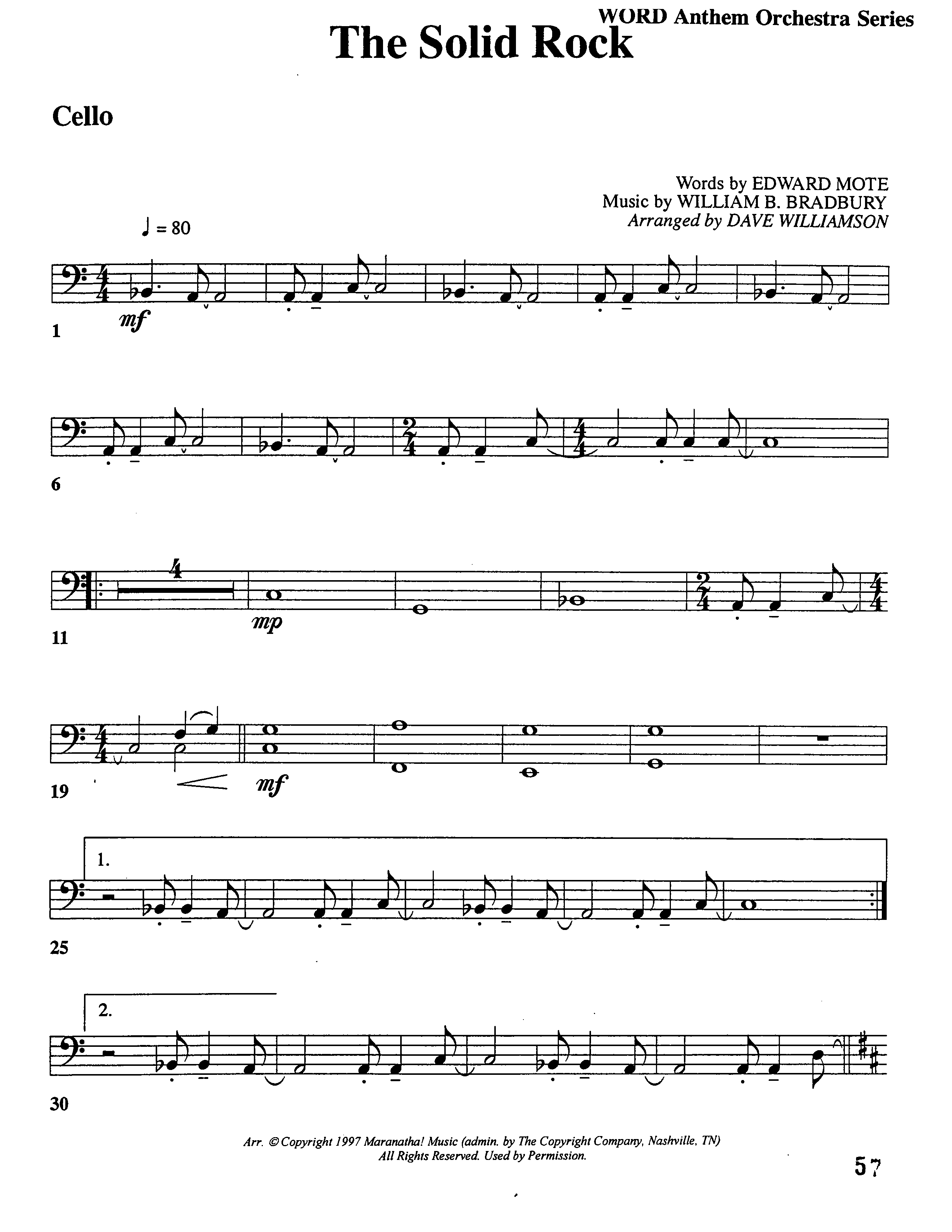 The Solid Rock (Choral Anthem SATB) Cello (Word Music Choral / Arr. Dave Williamson)