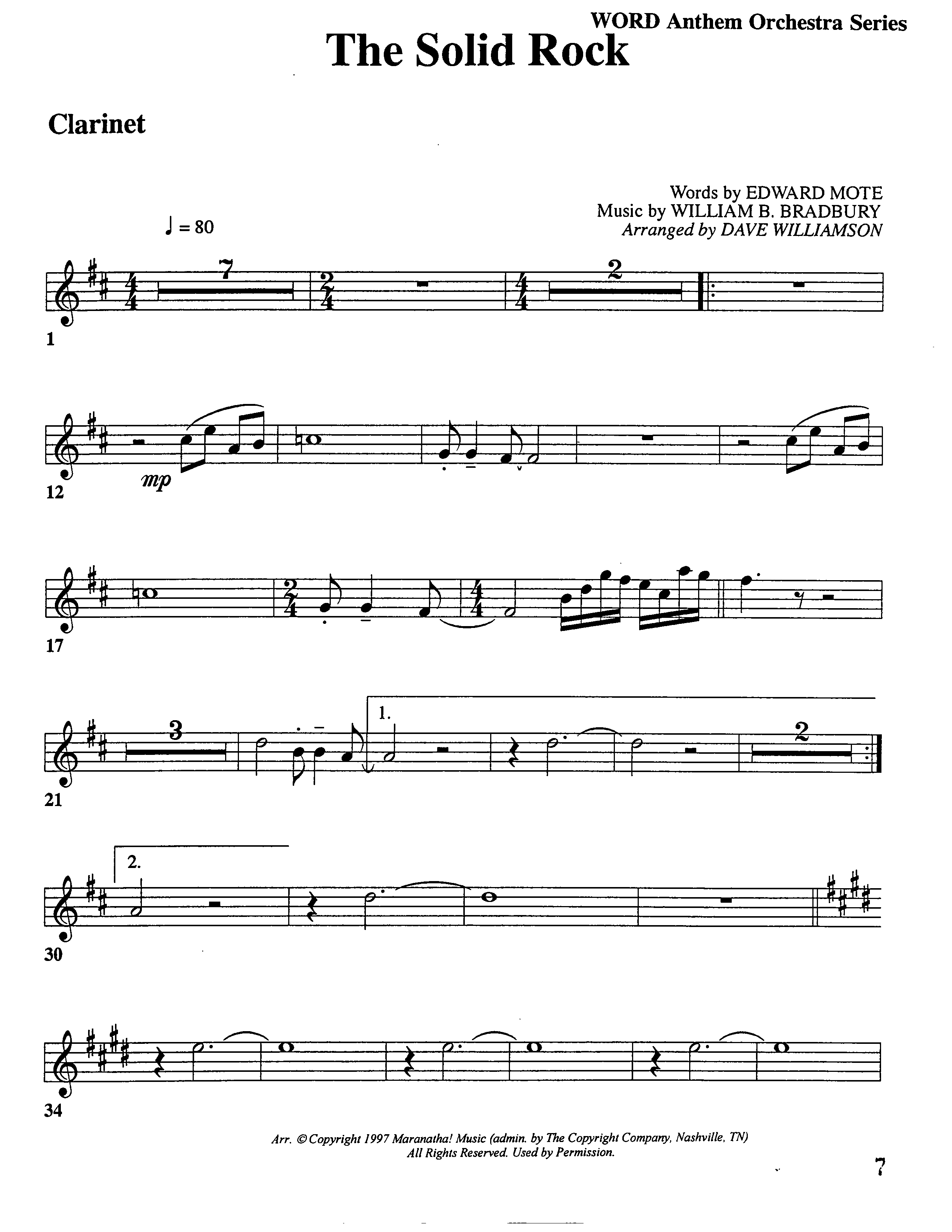 The Solid Rock (Choral Anthem SATB) Clarinet (Word Music Choral / Arr. Dave Williamson)