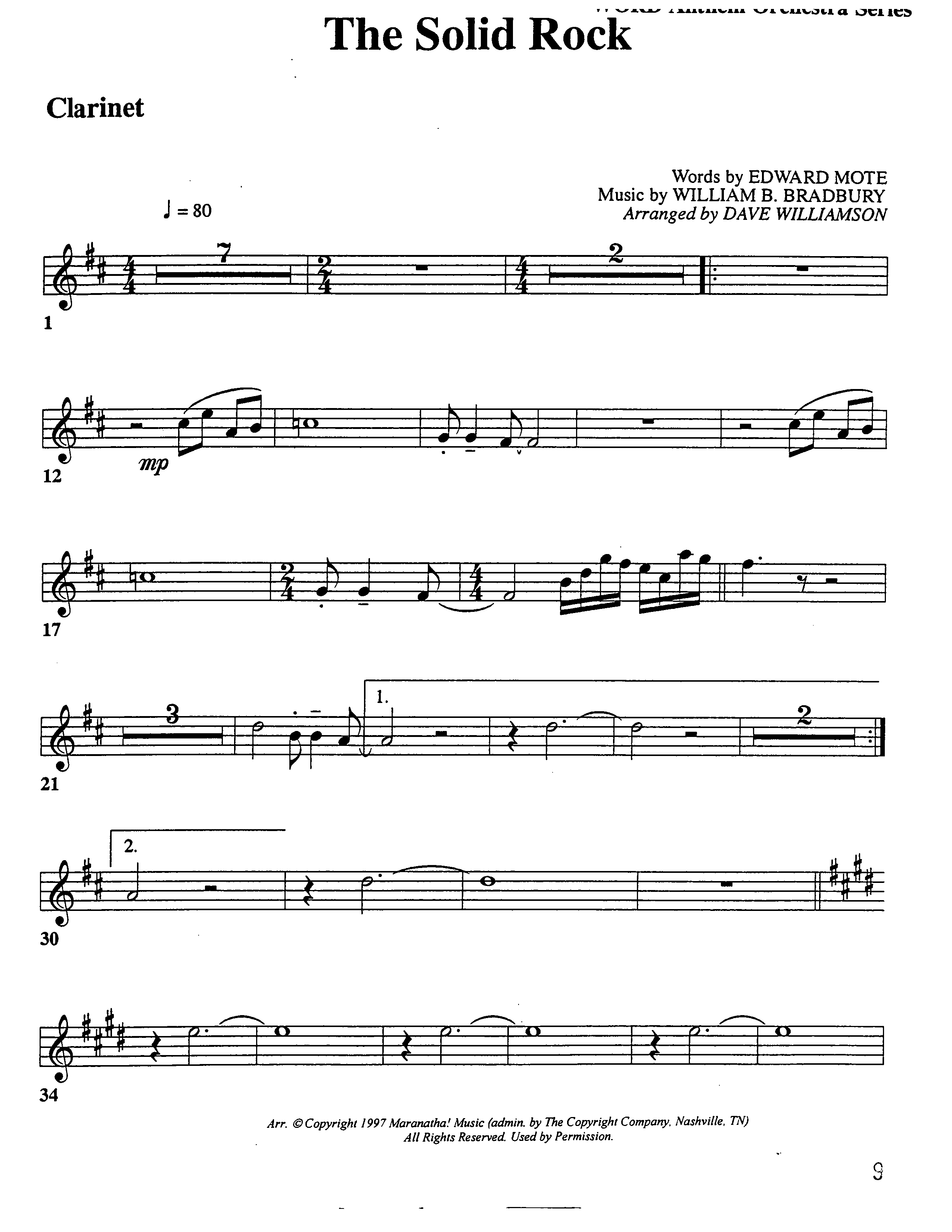 The Solid Rock (Choral Anthem SATB) Clarinet (Word Music Choral / Arr. Dave Williamson)