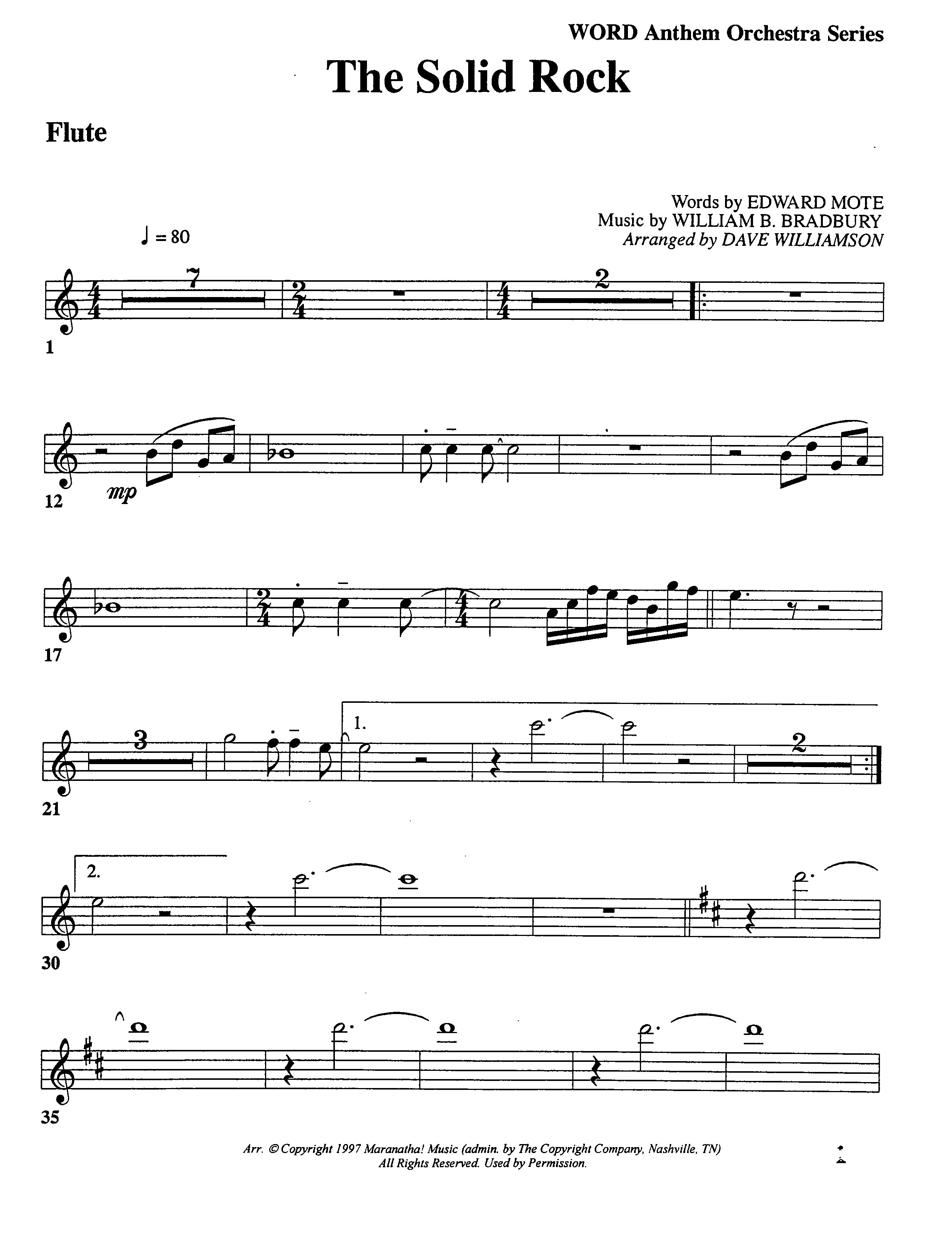 The Solid Rock (Choral Anthem SATB) Flute (Word Music Choral / Arr. Dave Williamson)