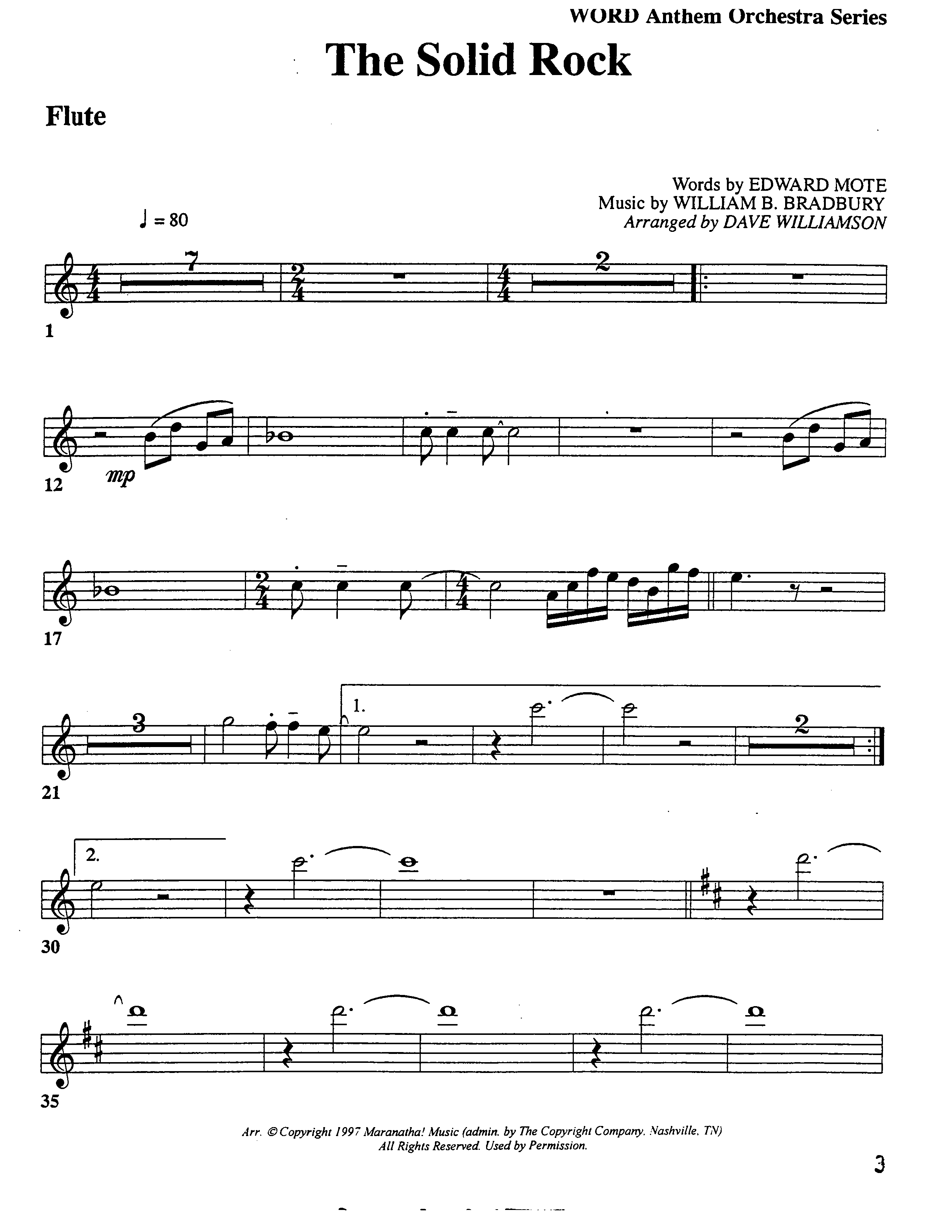 The Solid Rock (Choral Anthem SATB) Flute (Word Music Choral / Arr. Dave Williamson)