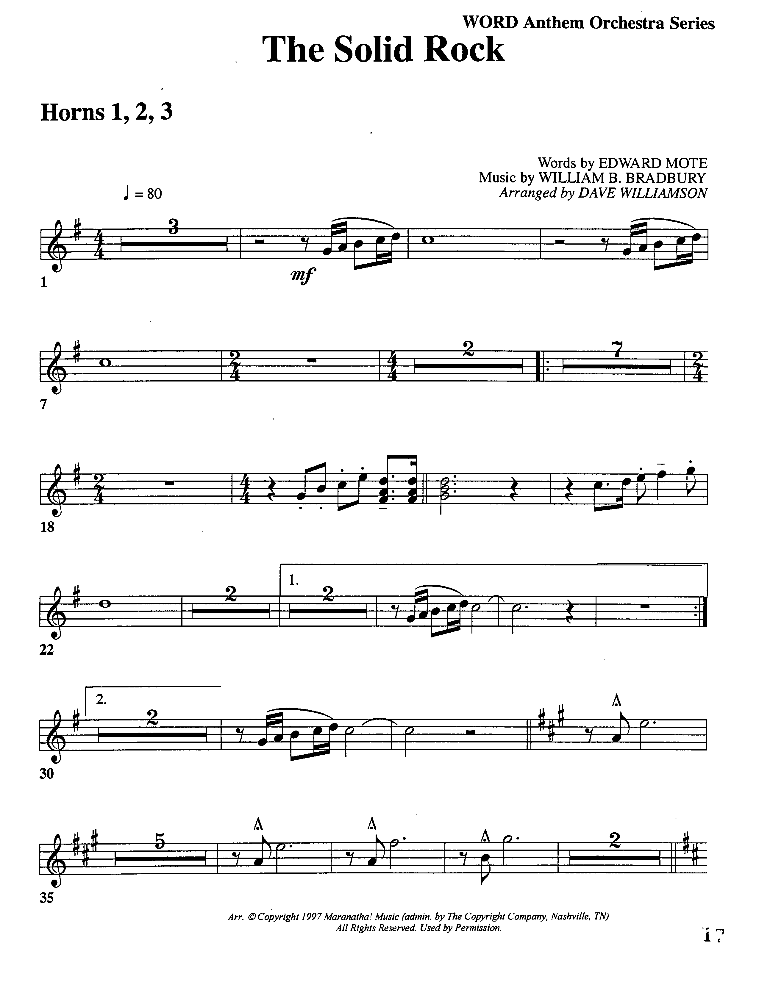 The Solid Rock (Choral Anthem SATB) French Horn (Word Music Choral / Arr. Dave Williamson)