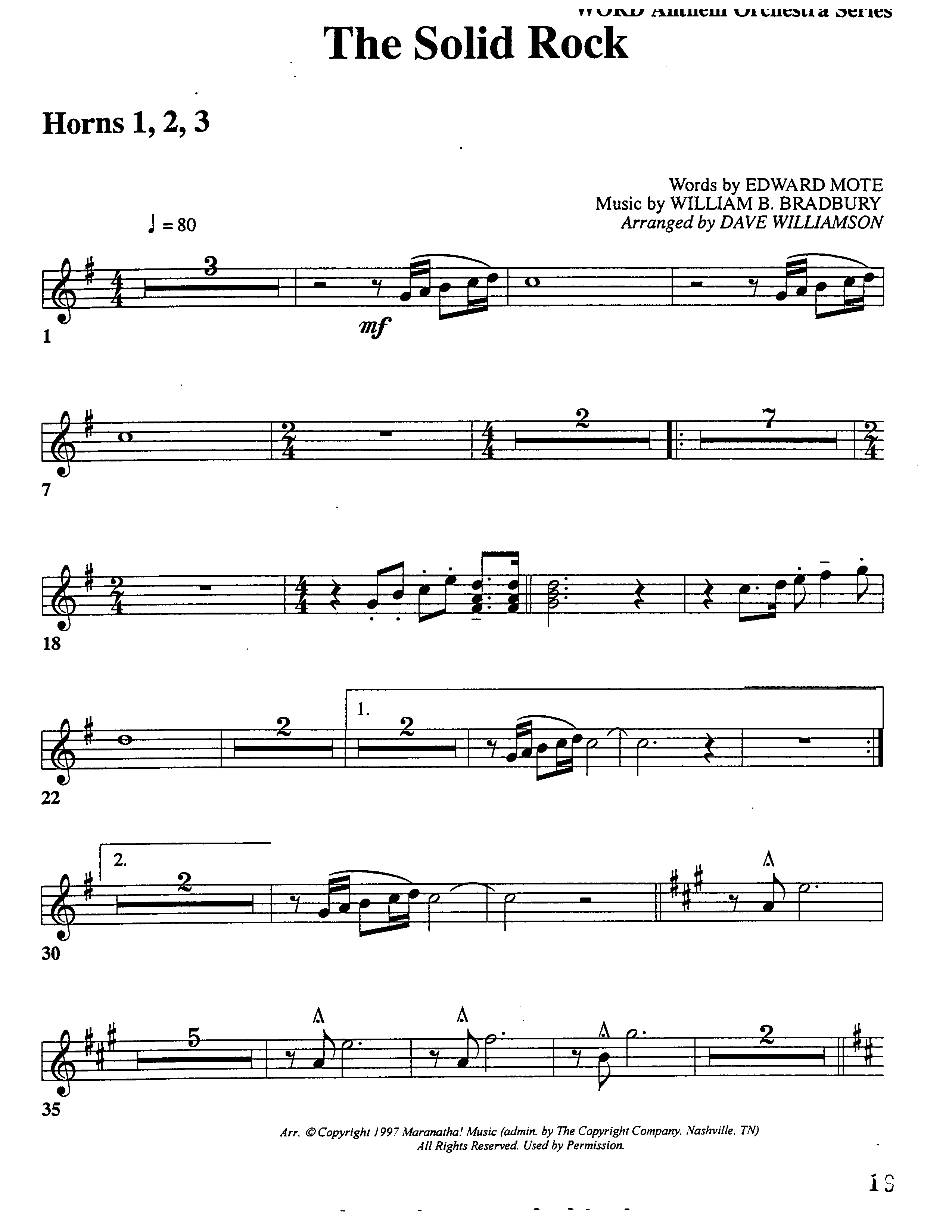 The Solid Rock (Choral Anthem SATB) French Horn (Word Music Choral / Arr. Dave Williamson)