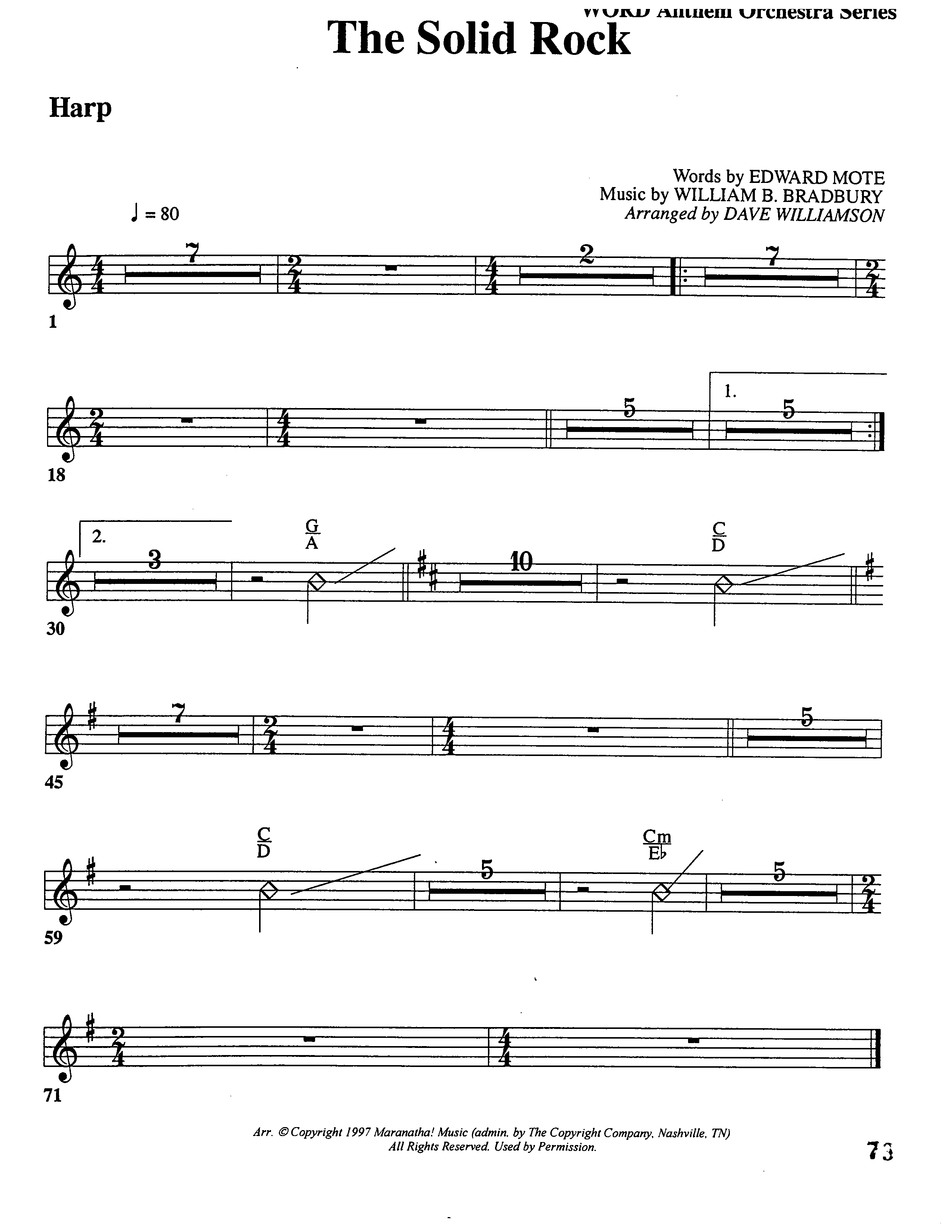 The Solid Rock (Choral Anthem SATB) Harp (Word Music Choral / Arr. Dave Williamson)