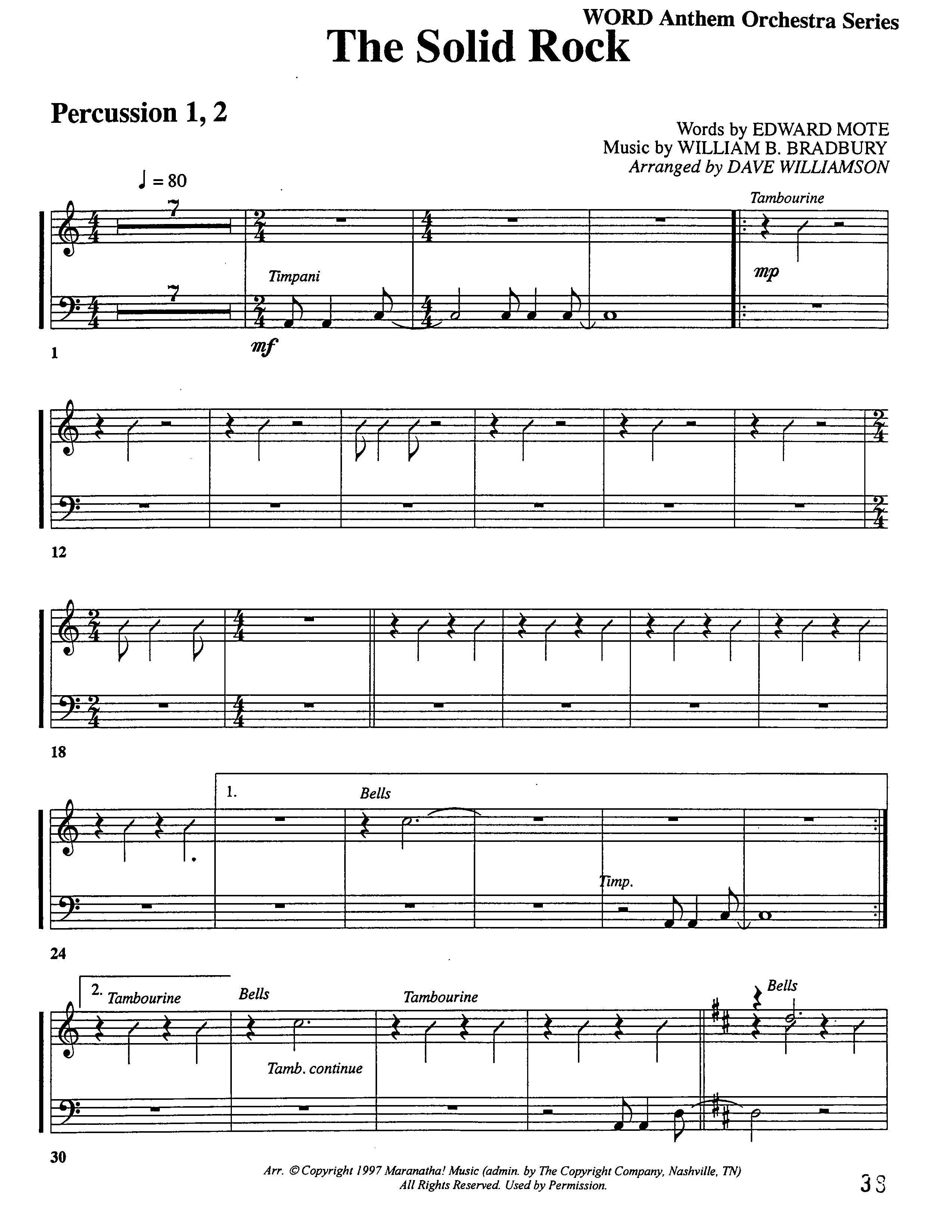 The Solid Rock (Choral Anthem SATB) Percussion 1/2 (Word Music Choral / Arr. Dave Williamson)