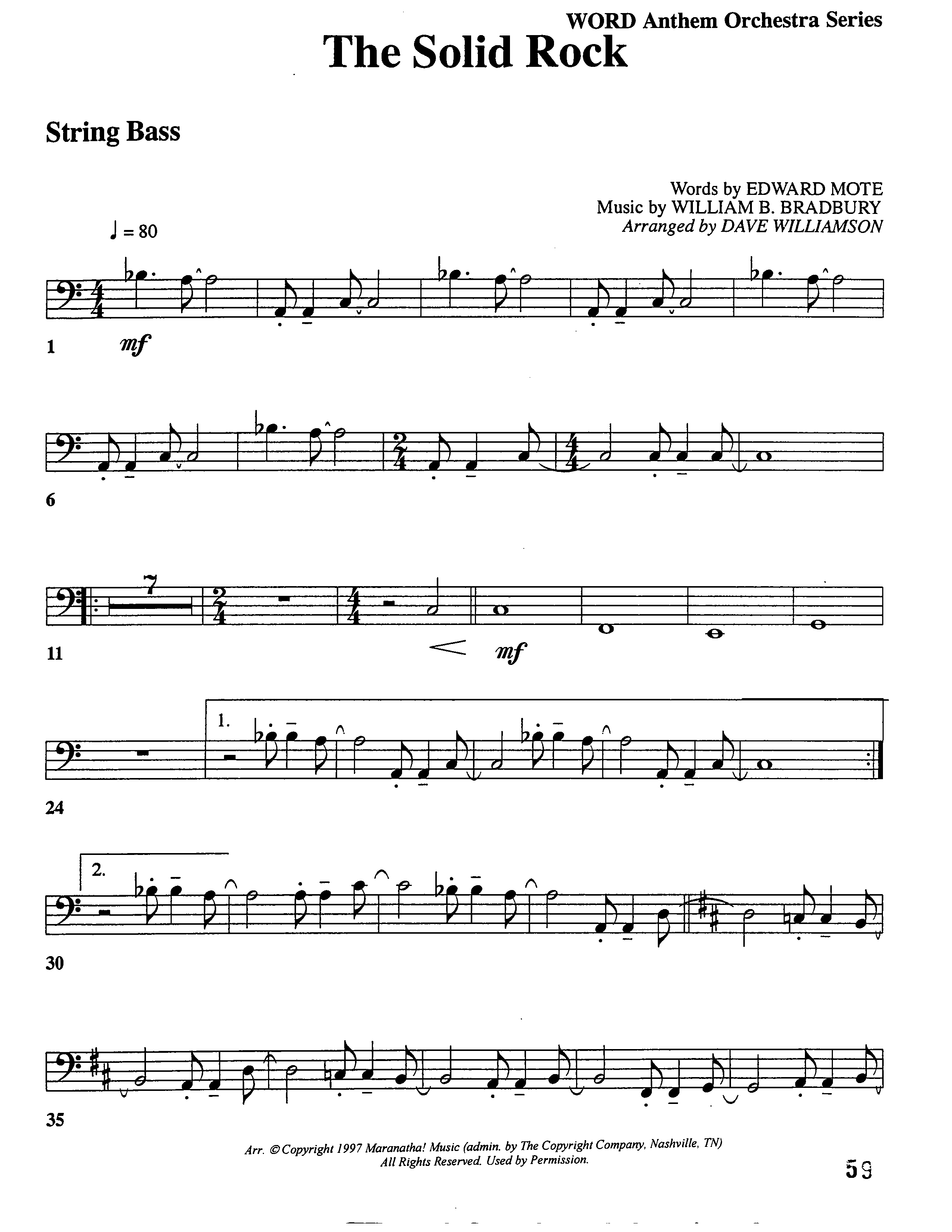 The Solid Rock (Choral Anthem SATB) String Bass (Word Music Choral / Arr. Dave Williamson)