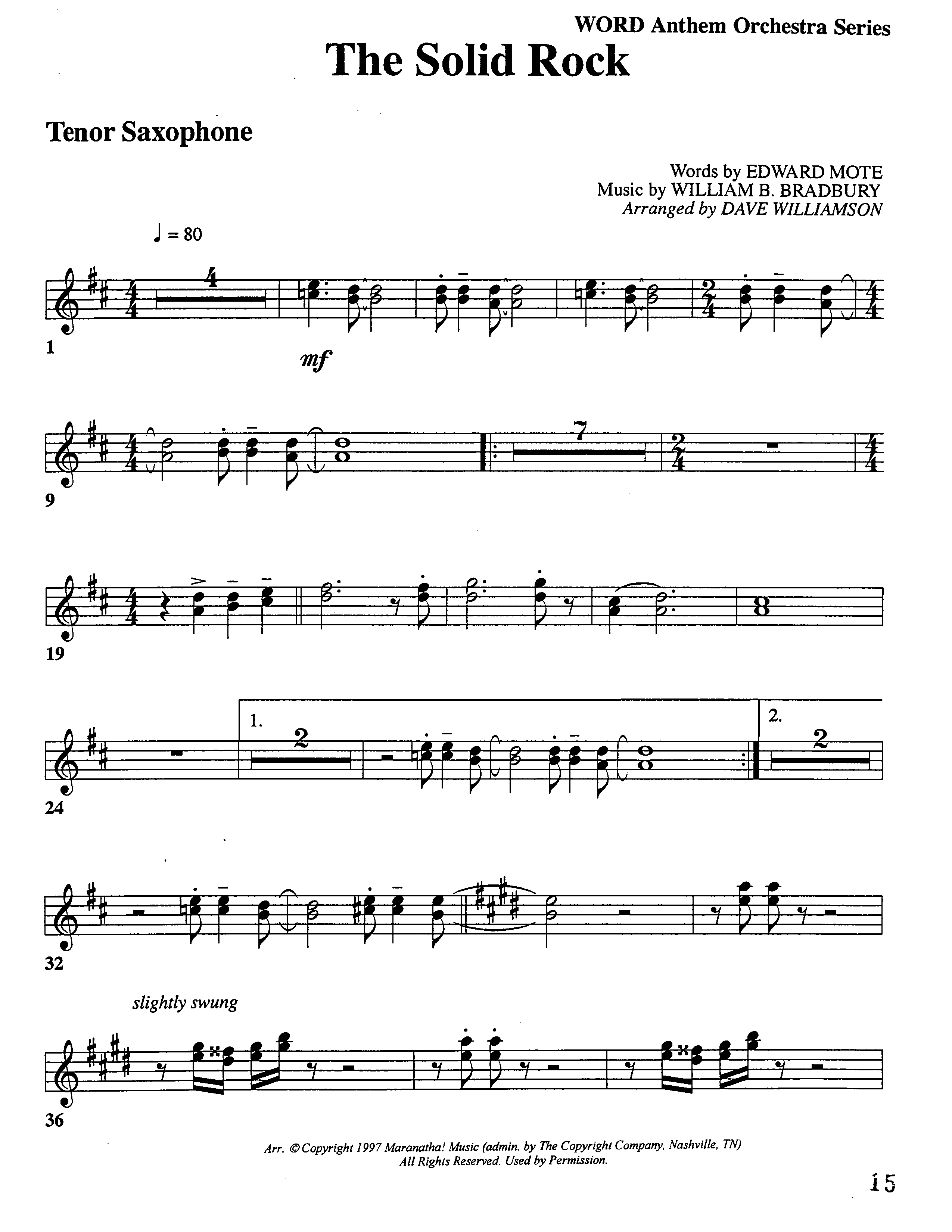 The Solid Rock (Choral Anthem SATB) Tenor Sax 1 (Word Music Choral / Arr. Dave Williamson)
