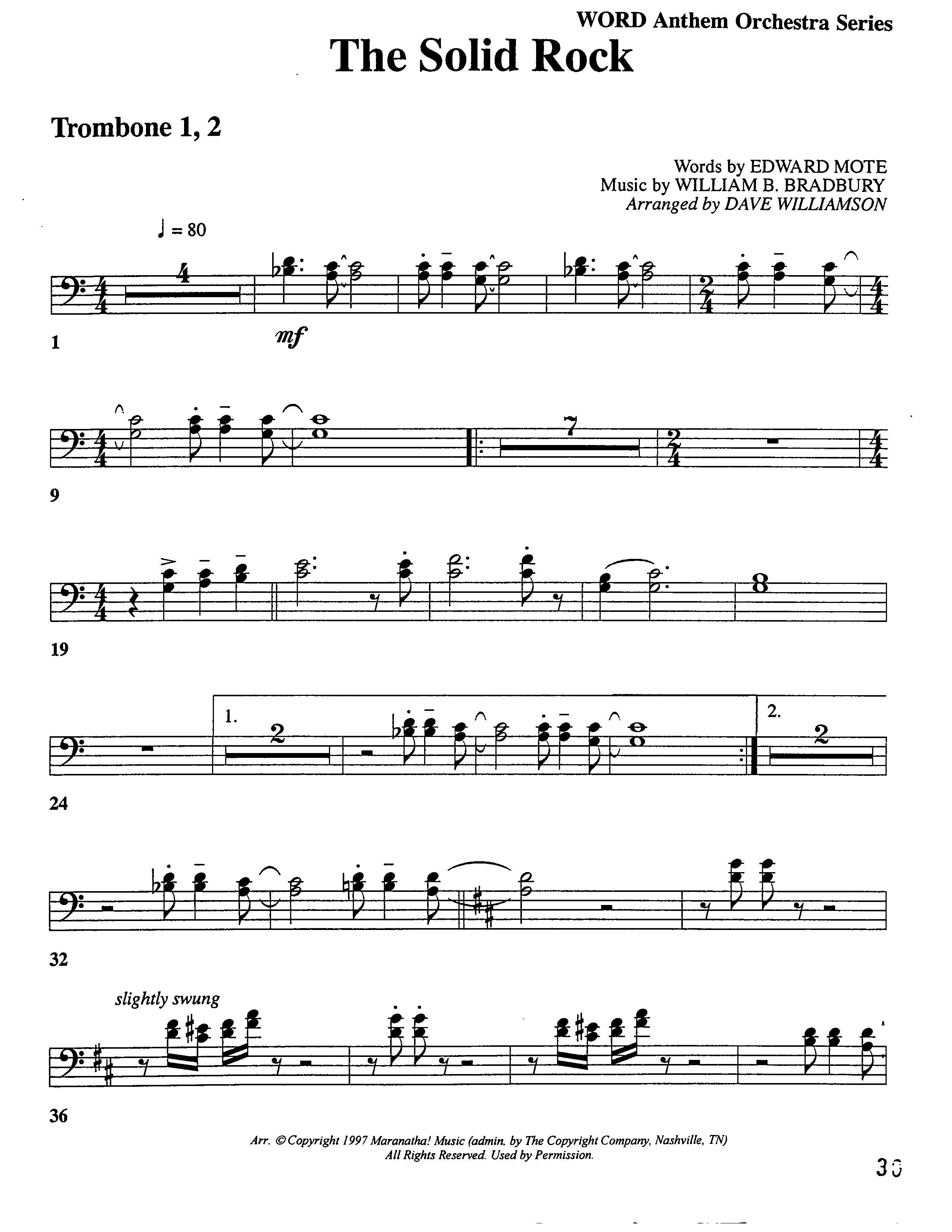 The Solid Rock (Choral Anthem SATB) Trombone 1/2 (Word Music Choral / Arr. Dave Williamson)