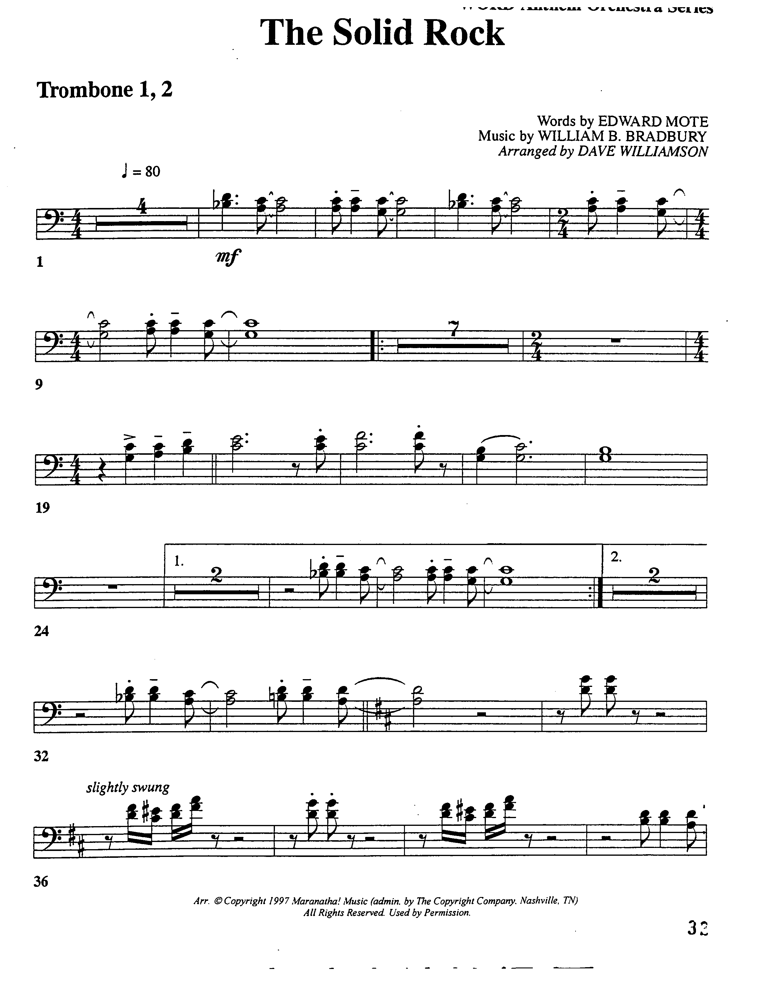 The Solid Rock (Choral Anthem SATB) Trombone 1/2 (Word Music Choral / Arr. Dave Williamson)