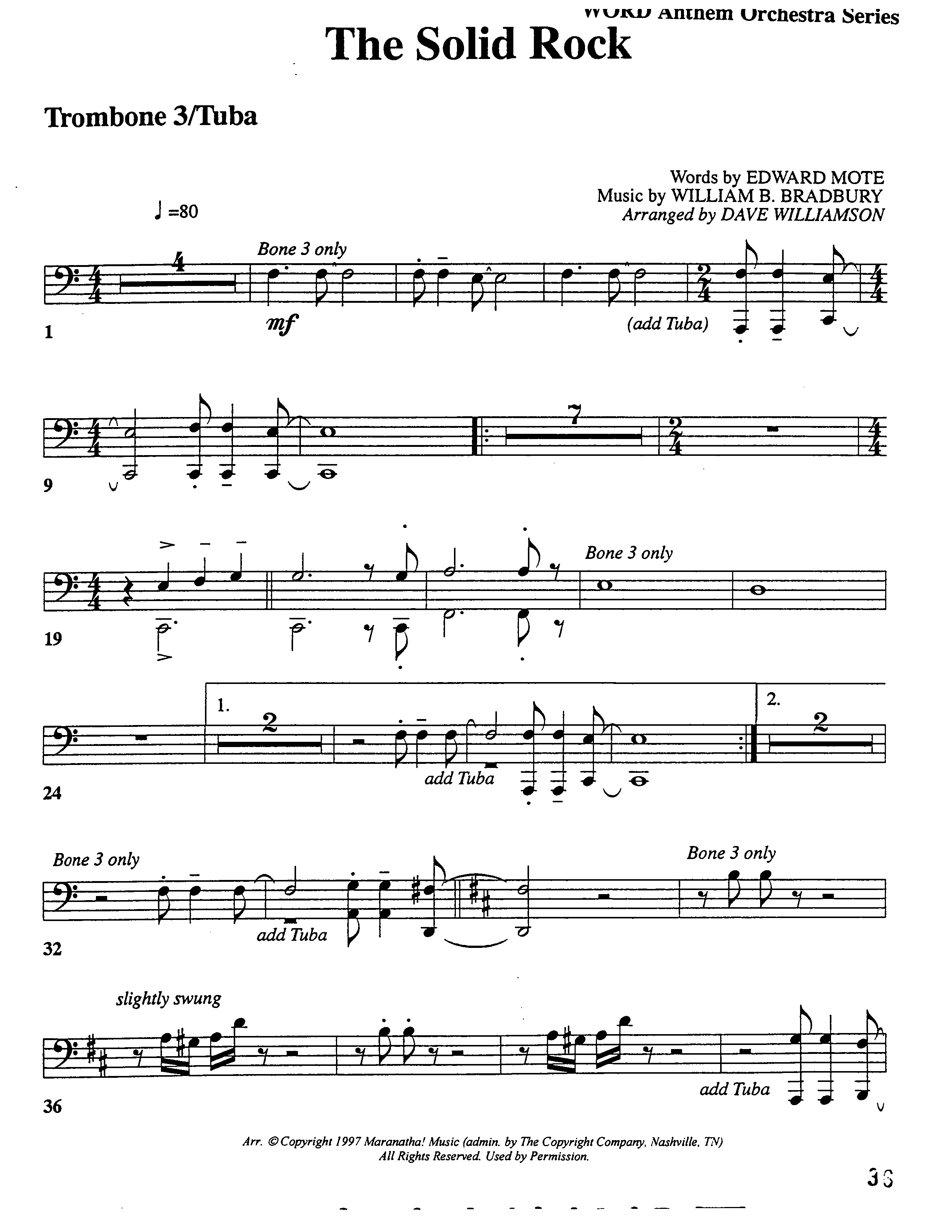 The Solid Rock (Choral Anthem SATB) Trombone 3/Tuba (Word Music Choral / Arr. Dave Williamson)