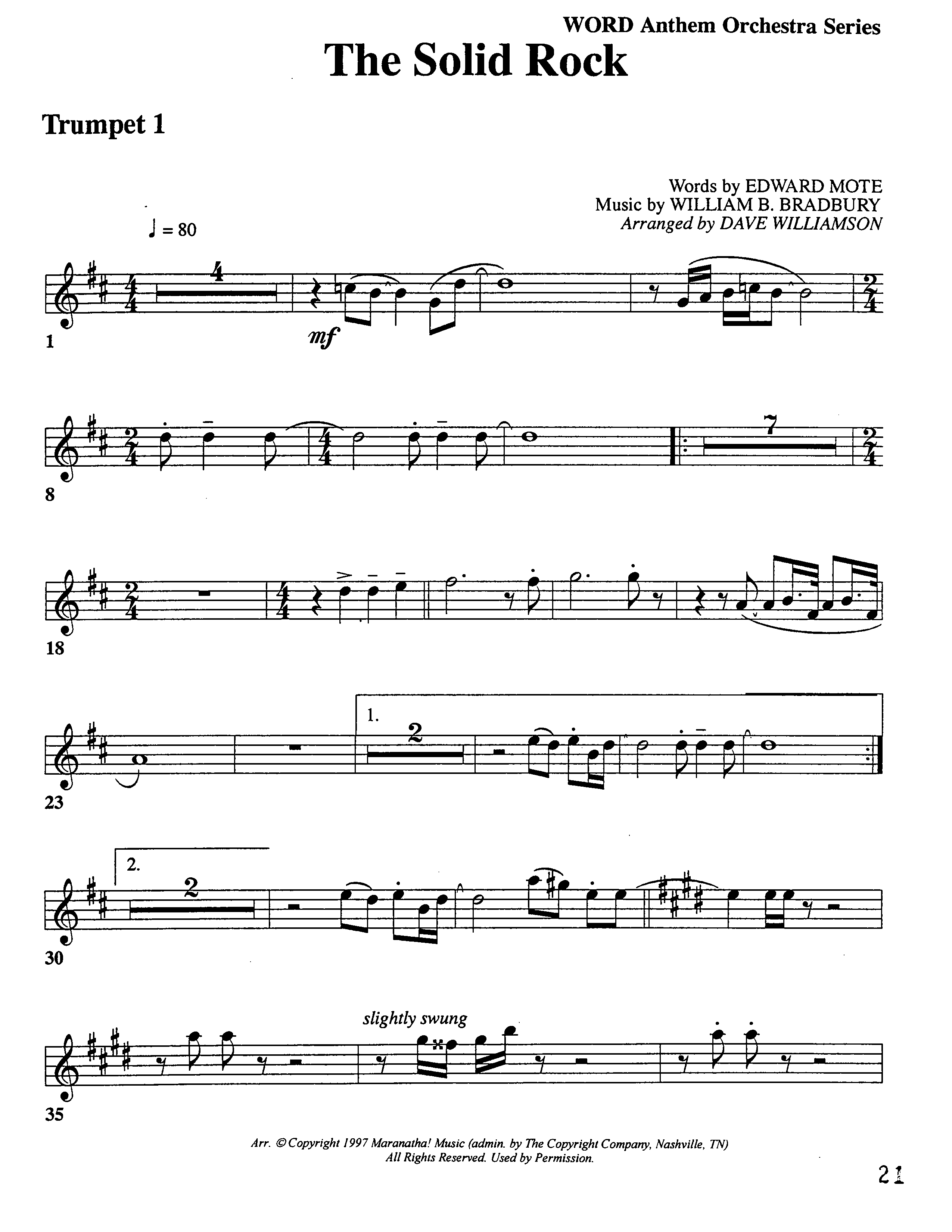 The Solid Rock (Choral Anthem SATB) Trumpet 1 (Word Music Choral / Arr. Dave Williamson)