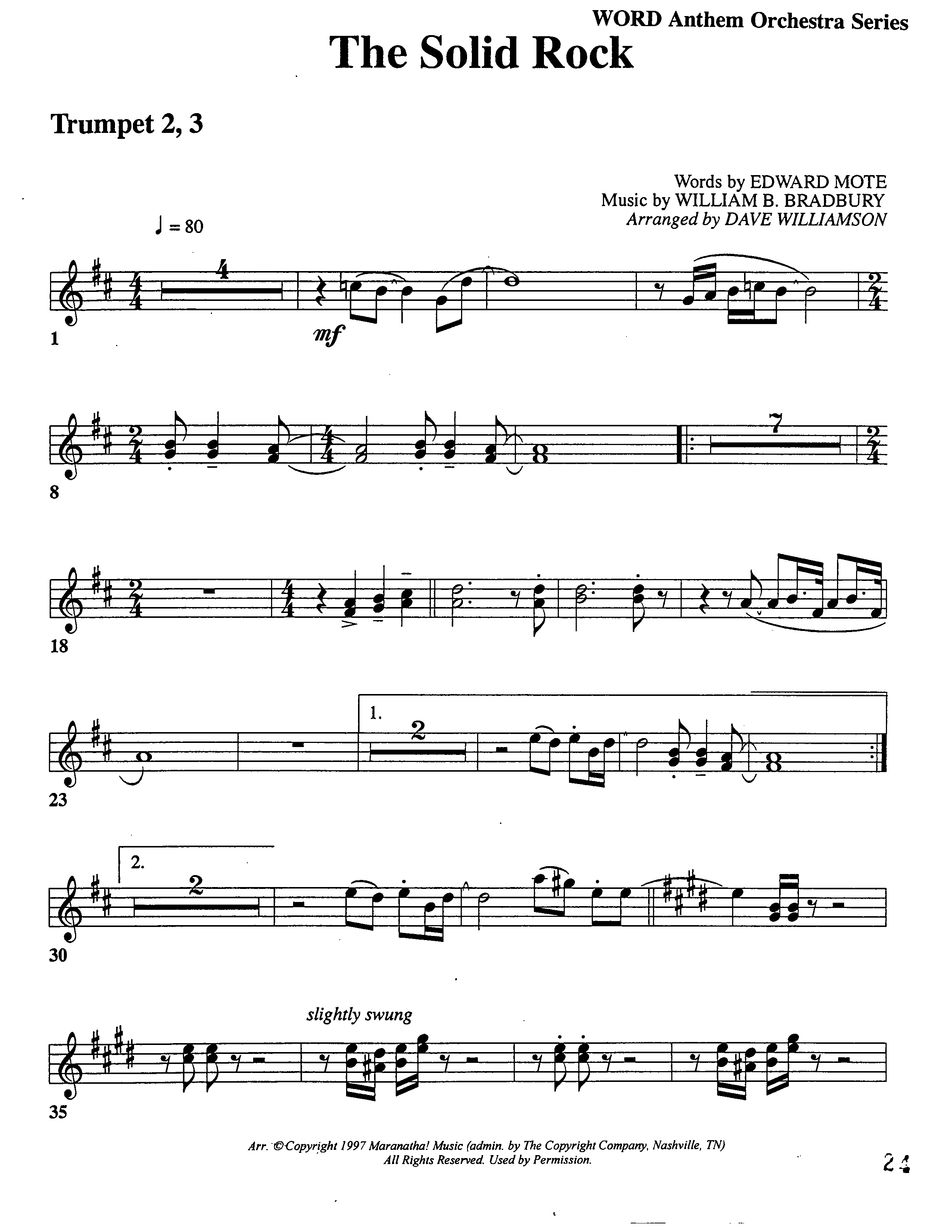 The Solid Rock (Choral Anthem SATB) Trumpet 2/3 (Word Music Choral / Arr. Dave Williamson)