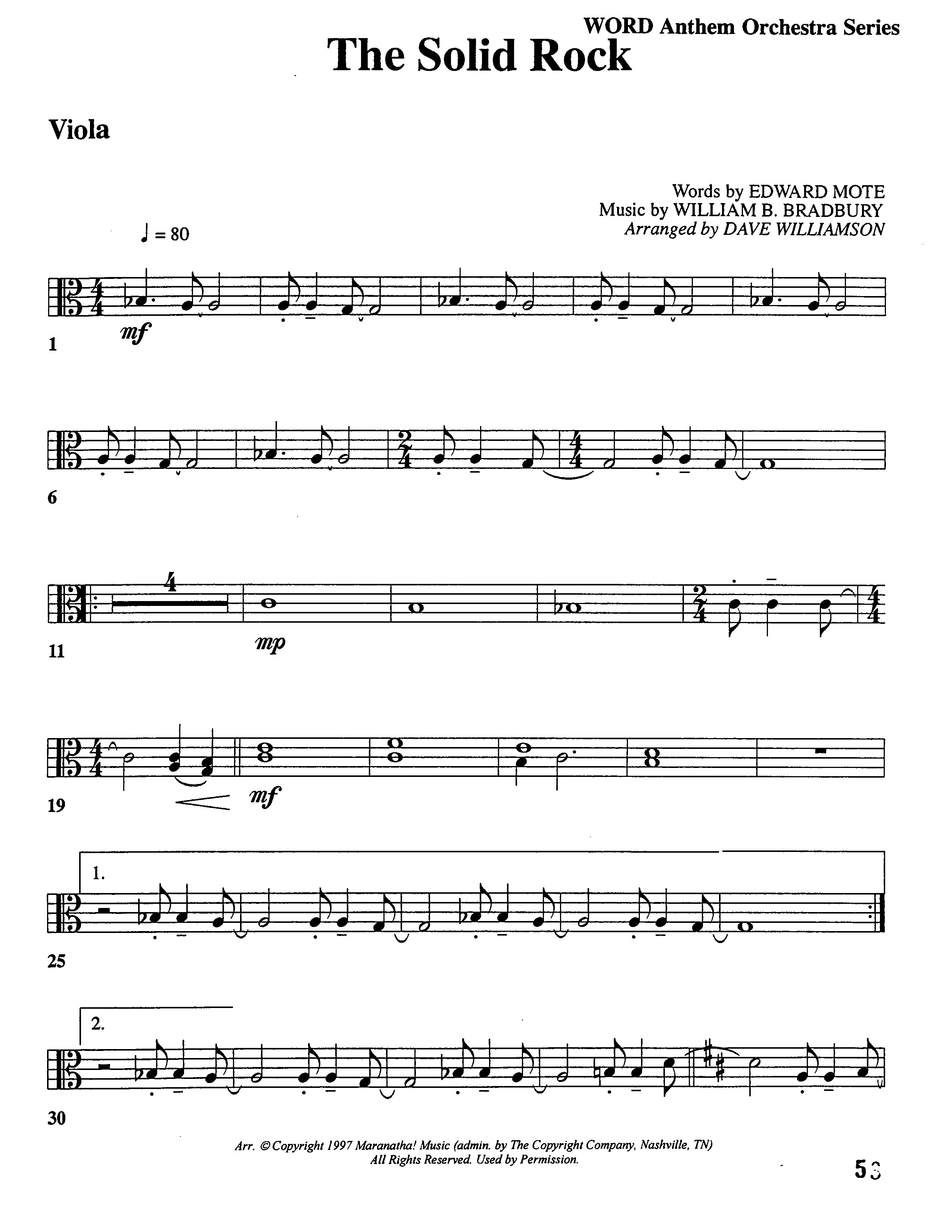The Solid Rock (Choral Anthem SATB) Viola (Word Music Choral / Arr. Dave Williamson)