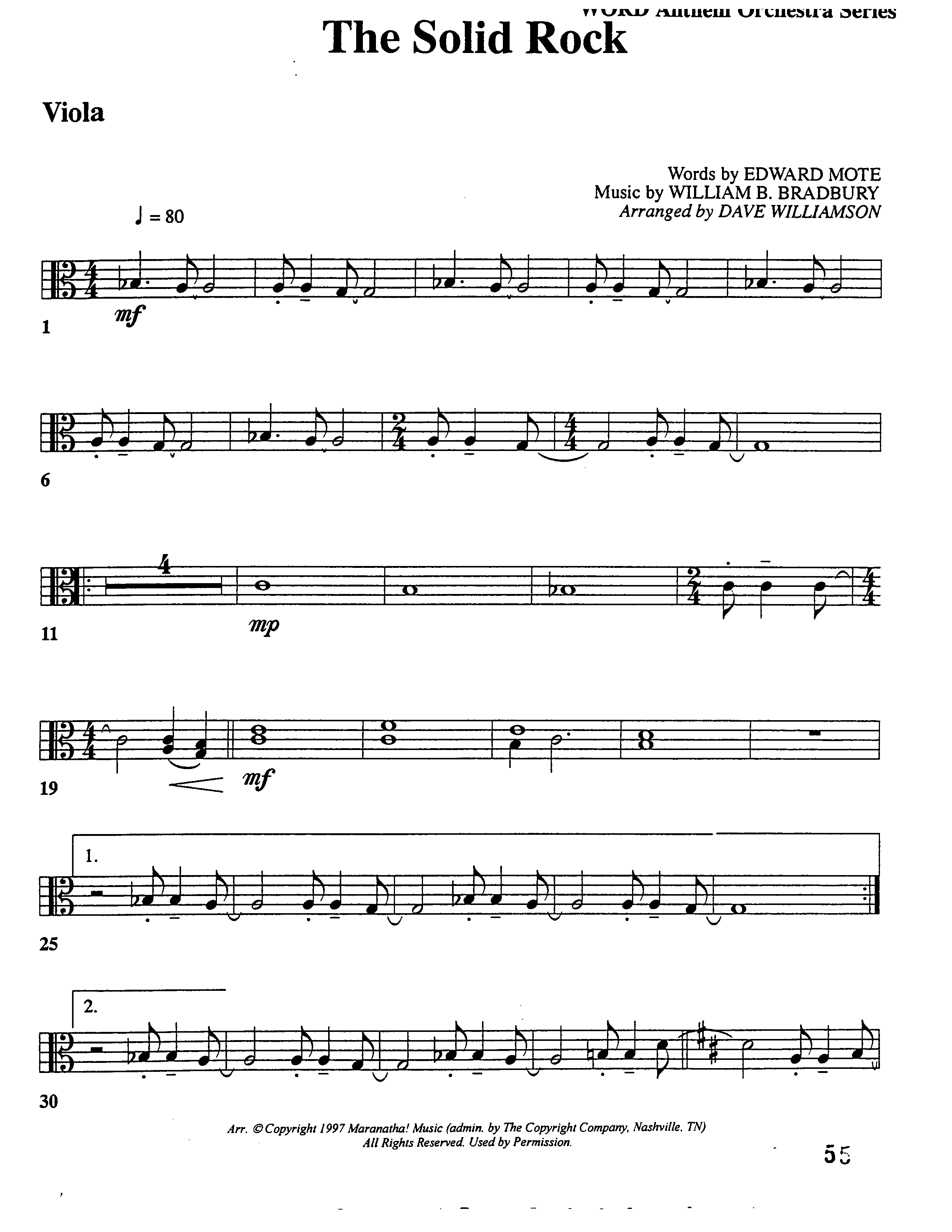 The Solid Rock (Choral Anthem SATB) Viola (Word Music Choral / Arr. Dave Williamson)