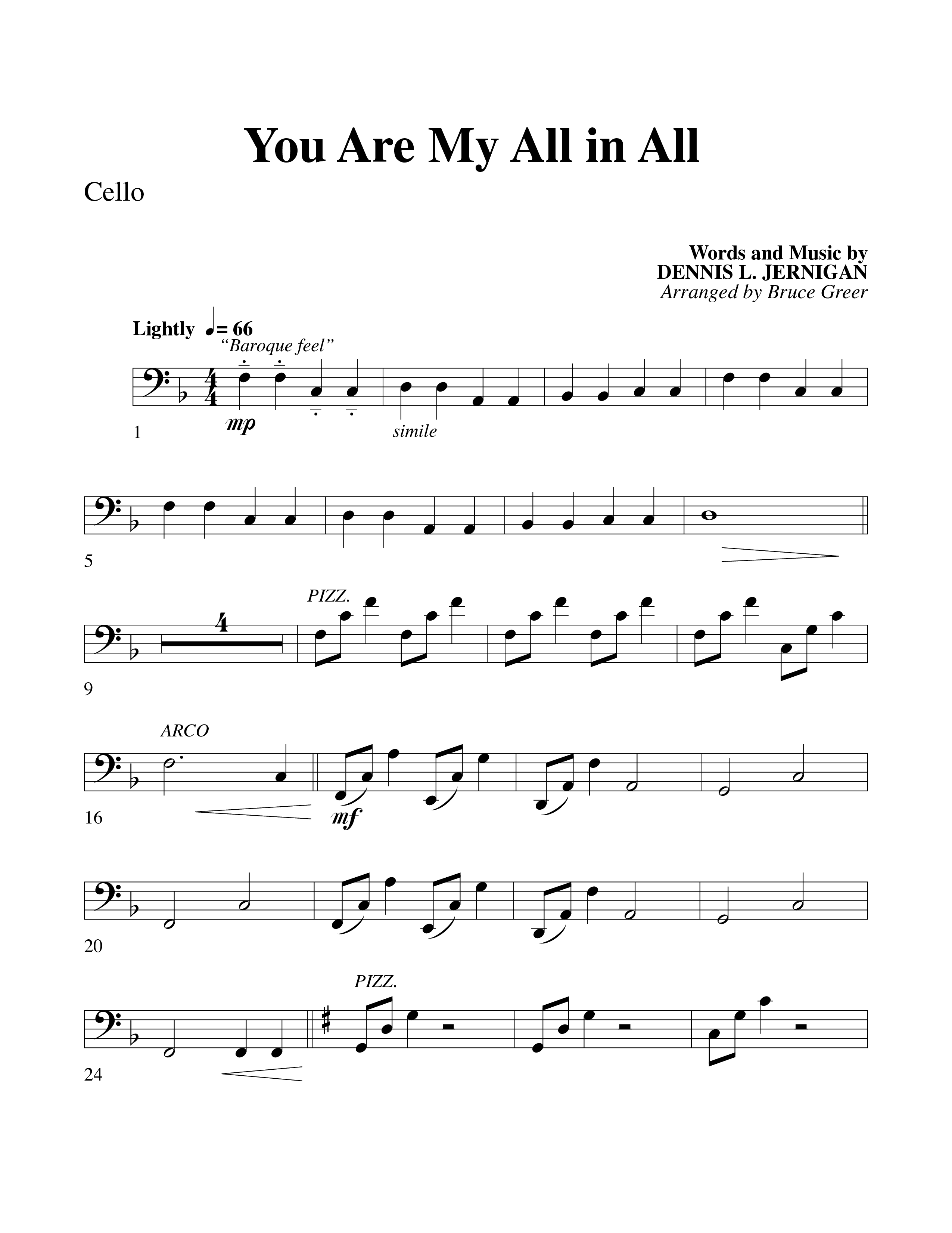 You Are My All In All (Choral Anthem SATB) Cello (Word Music Choral)