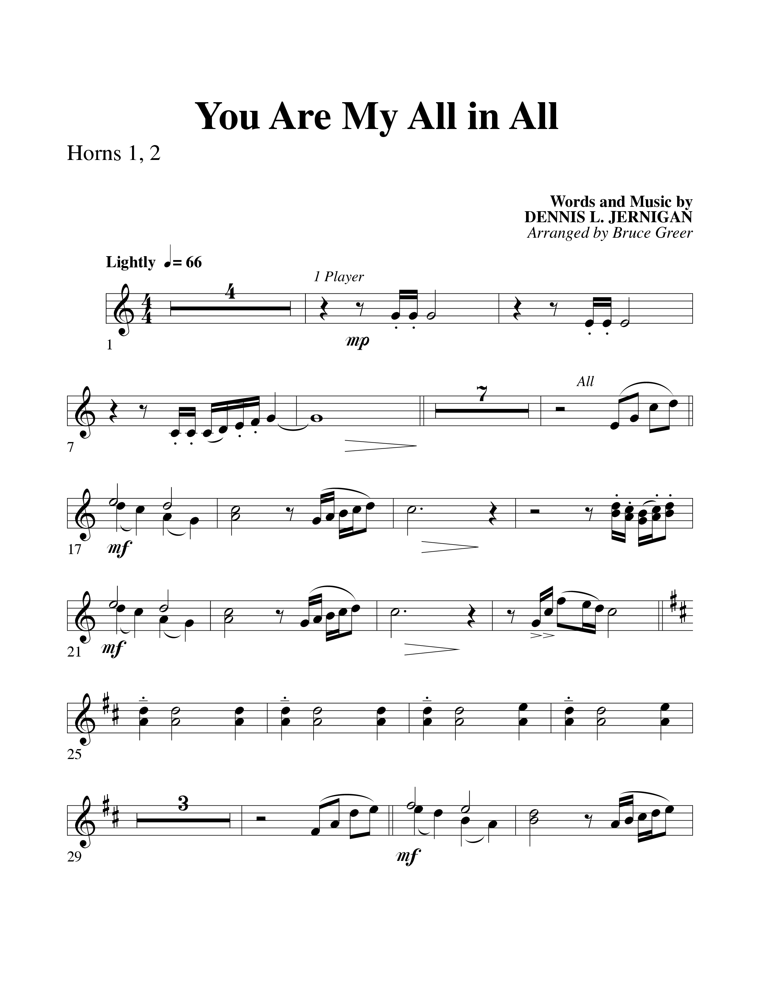 You Are My All In All (Choral Anthem SATB) French Horn 1/2 (Word Music Choral)