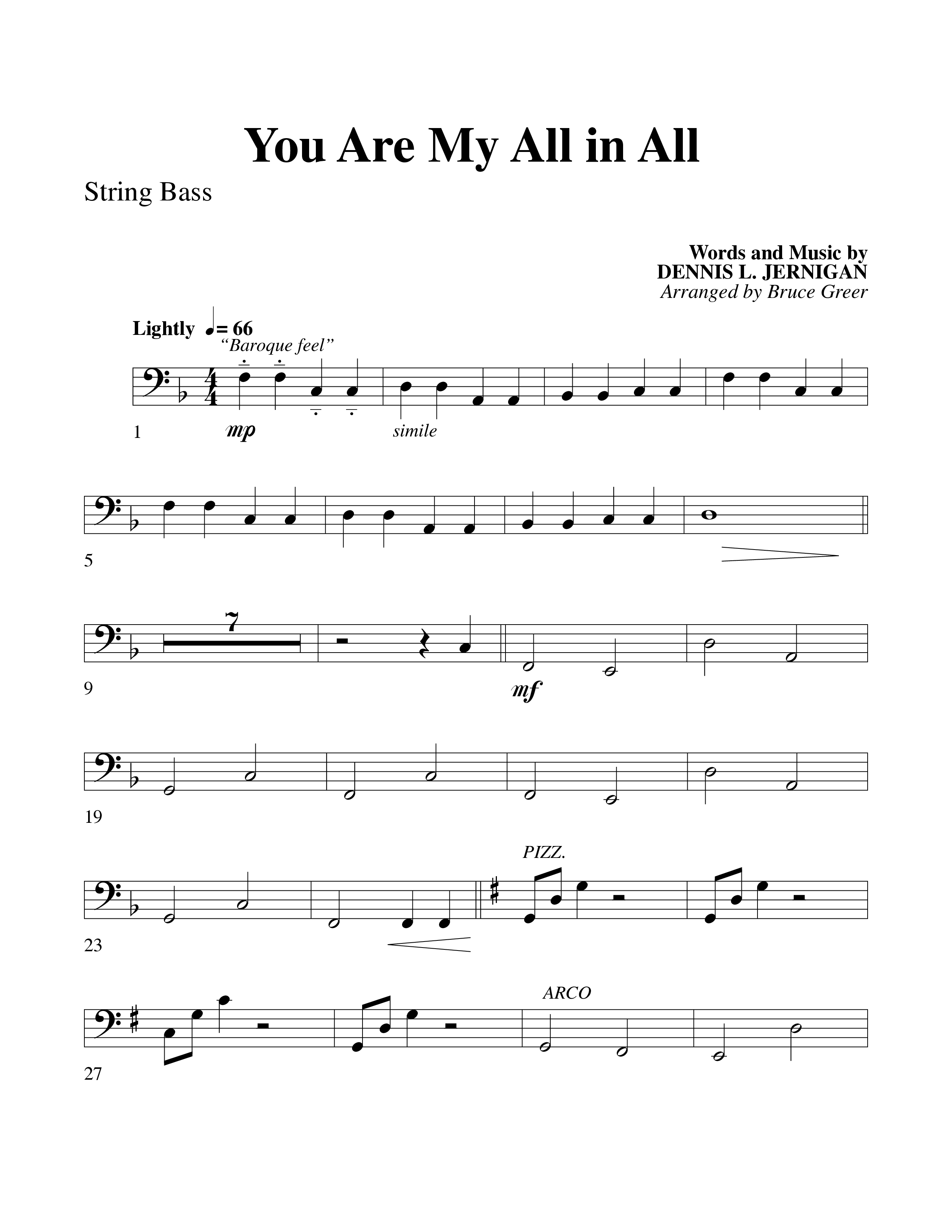 You Are My All In All (Choral Anthem SATB) String Bass (Word Music Choral)