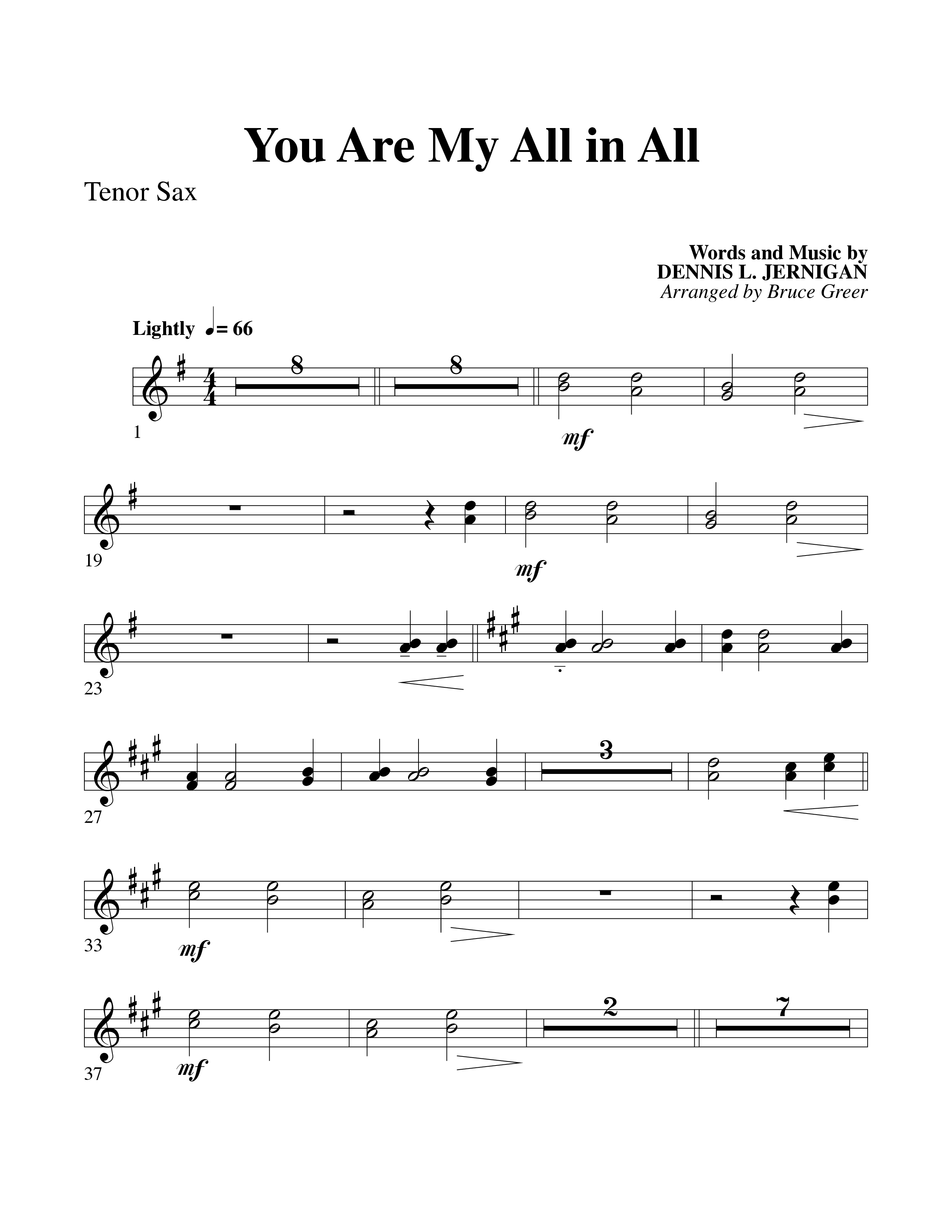 You Are My All In All (Choral Anthem SATB) Tenor Sax 1 (Word Music Choral)