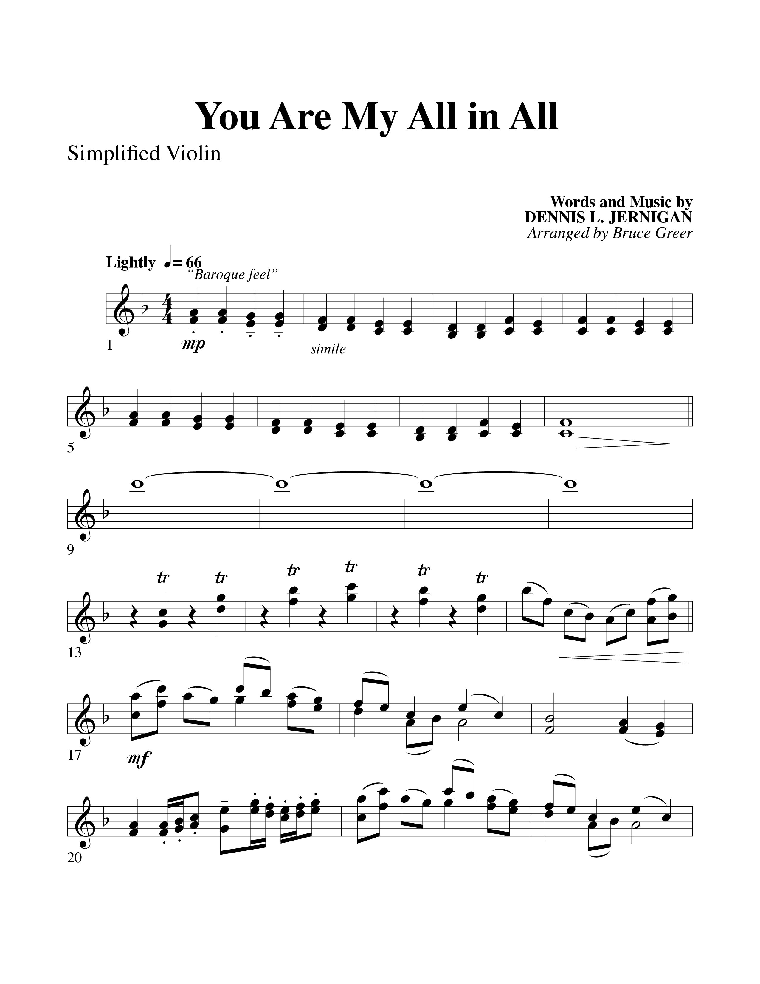 You Are My All In All (Choral Anthem SATB) Violin 1/2 (Word Music Choral)