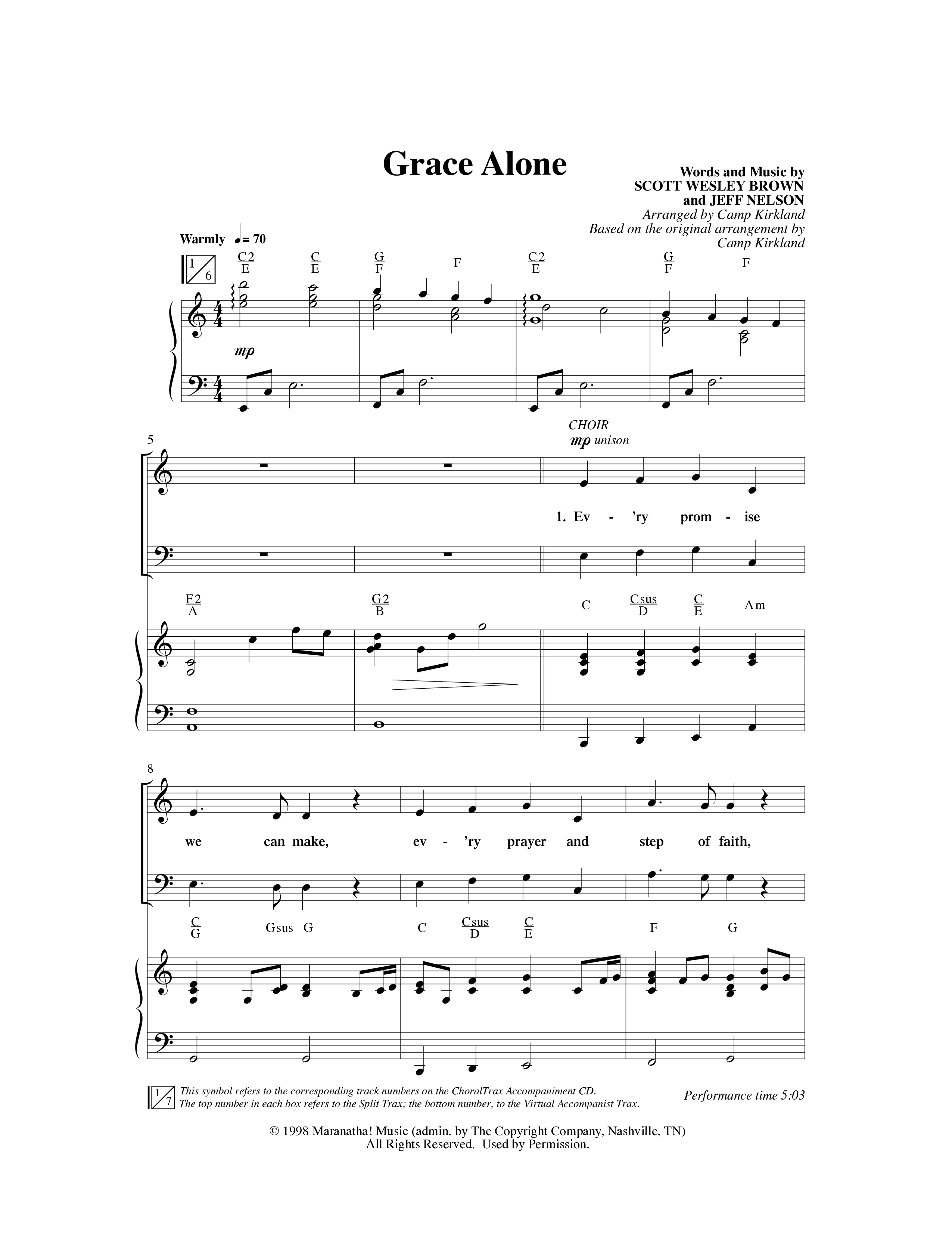 Grace Alone (Choral Anthem SATB) Anthem (SATB/Piano) (Word Music Choral / Arr. Camp Kirkland)