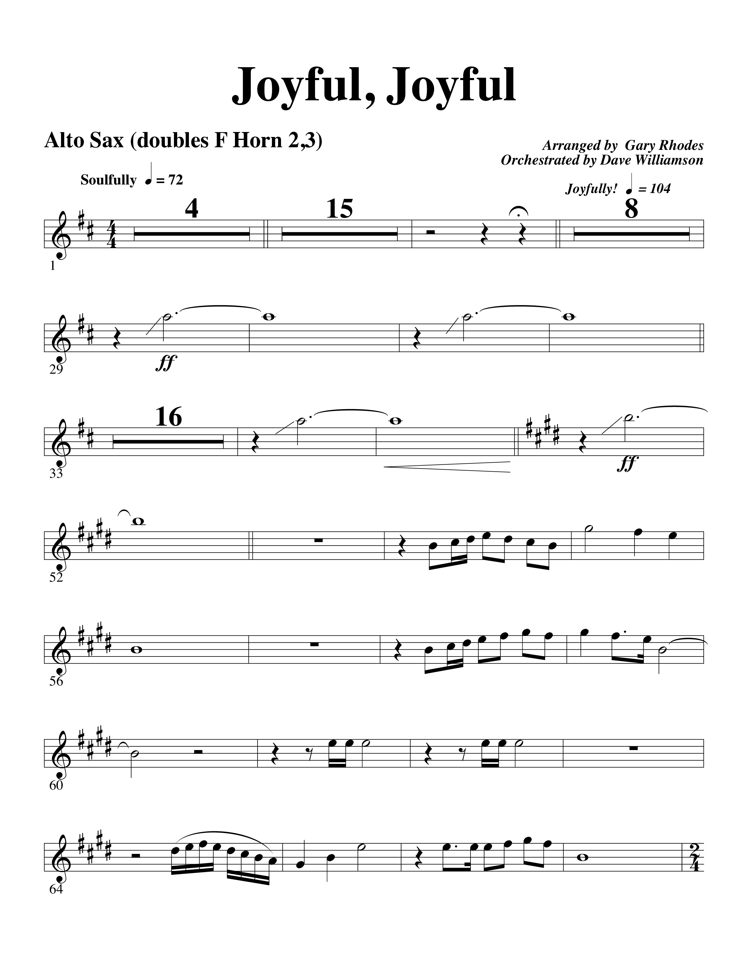 Joyful Joyful We Adore Thee (with Cry Of My Heart) (Choral Anthem SATB) Alto Sax (Word Music Choral / Arr. Michael W. Smith / Arr. Gary Rhodes)
