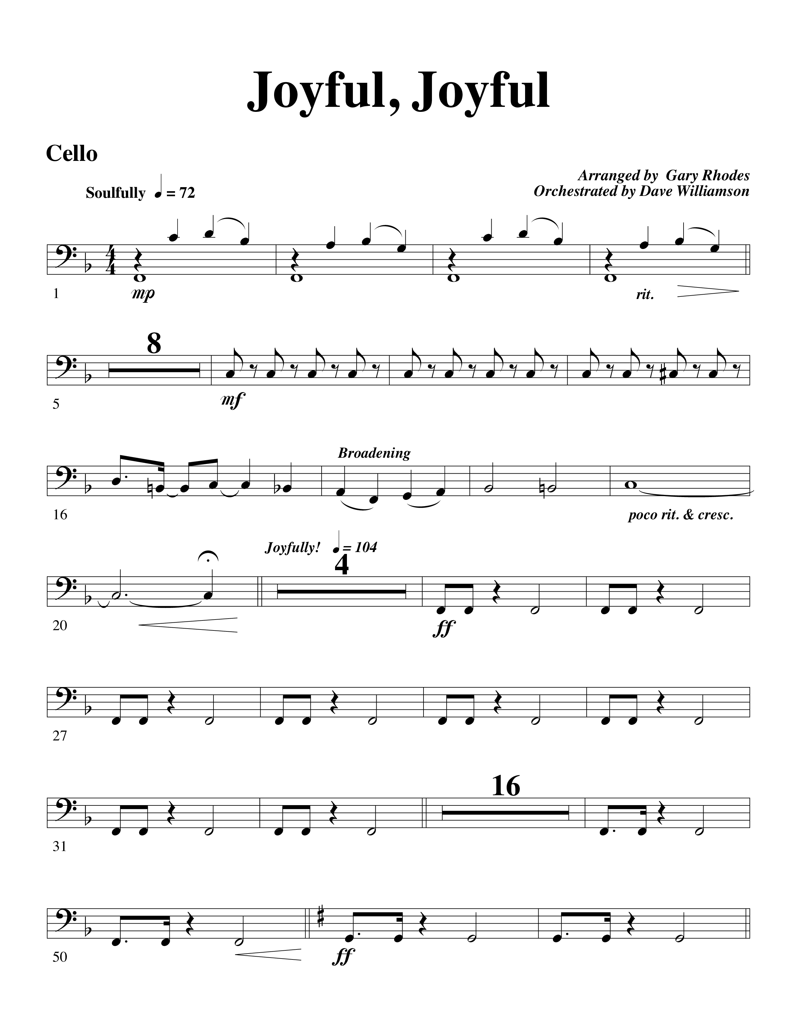 Joyful Joyful We Adore Thee (with Cry Of My Heart) (Choral Anthem SATB) Cello (Word Music Choral / Arr. Michael W. Smith / Arr. Gary Rhodes)