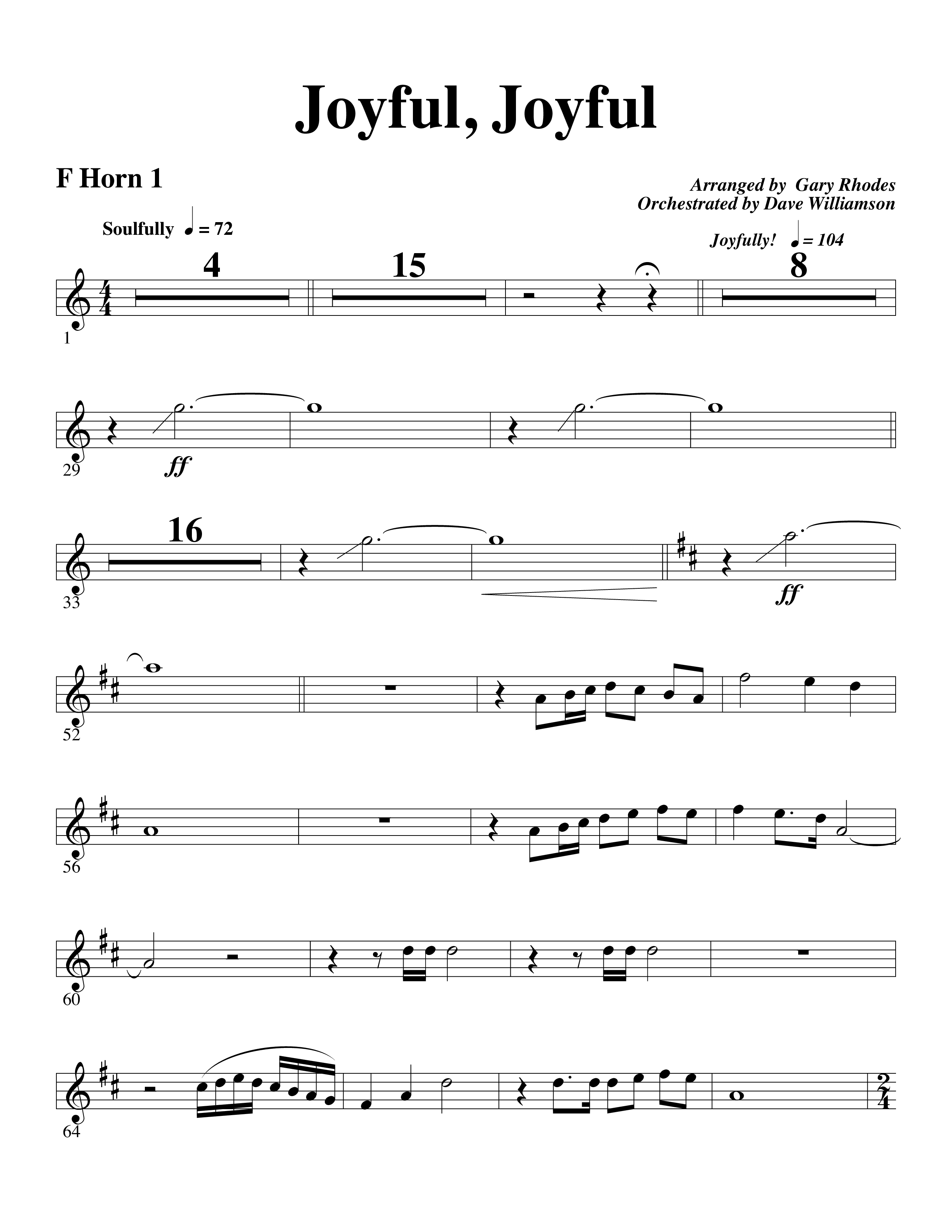 Joyful Joyful We Adore Thee (with Cry Of My Heart) (Choral Anthem SATB) French Horn (Word Music Choral / Arr. Michael W. Smith / Arr. Gary Rhodes)