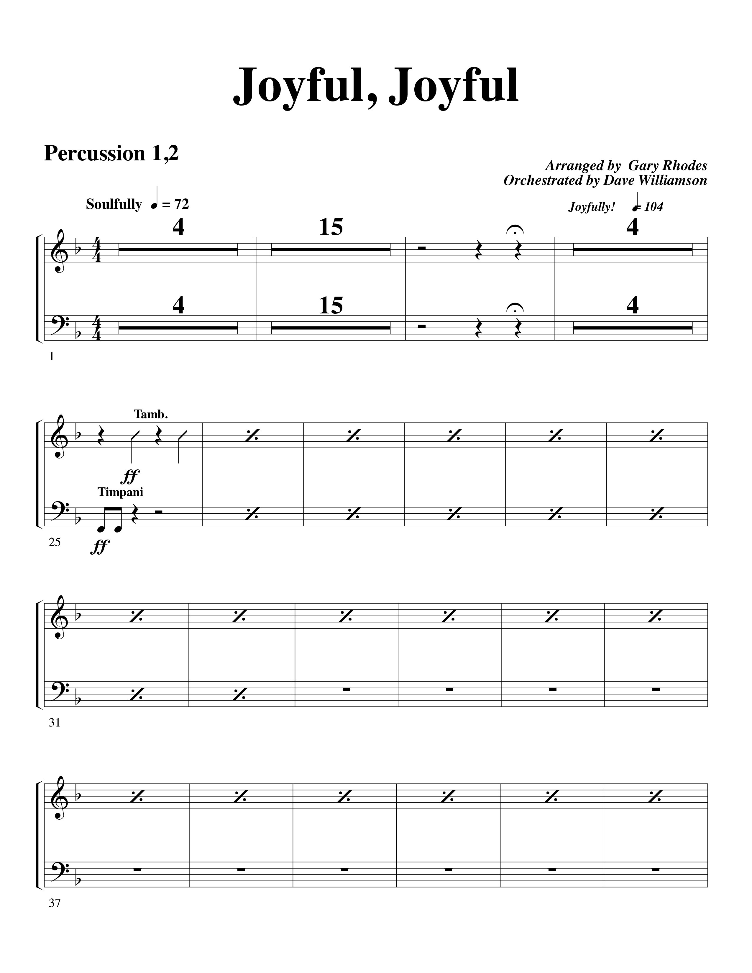 Joyful Joyful We Adore Thee (with Cry Of My Heart) (Choral Anthem SATB) Percussion 1/2 (Word Music Choral / Arr. Michael W. Smith / Arr. Gary Rhodes)