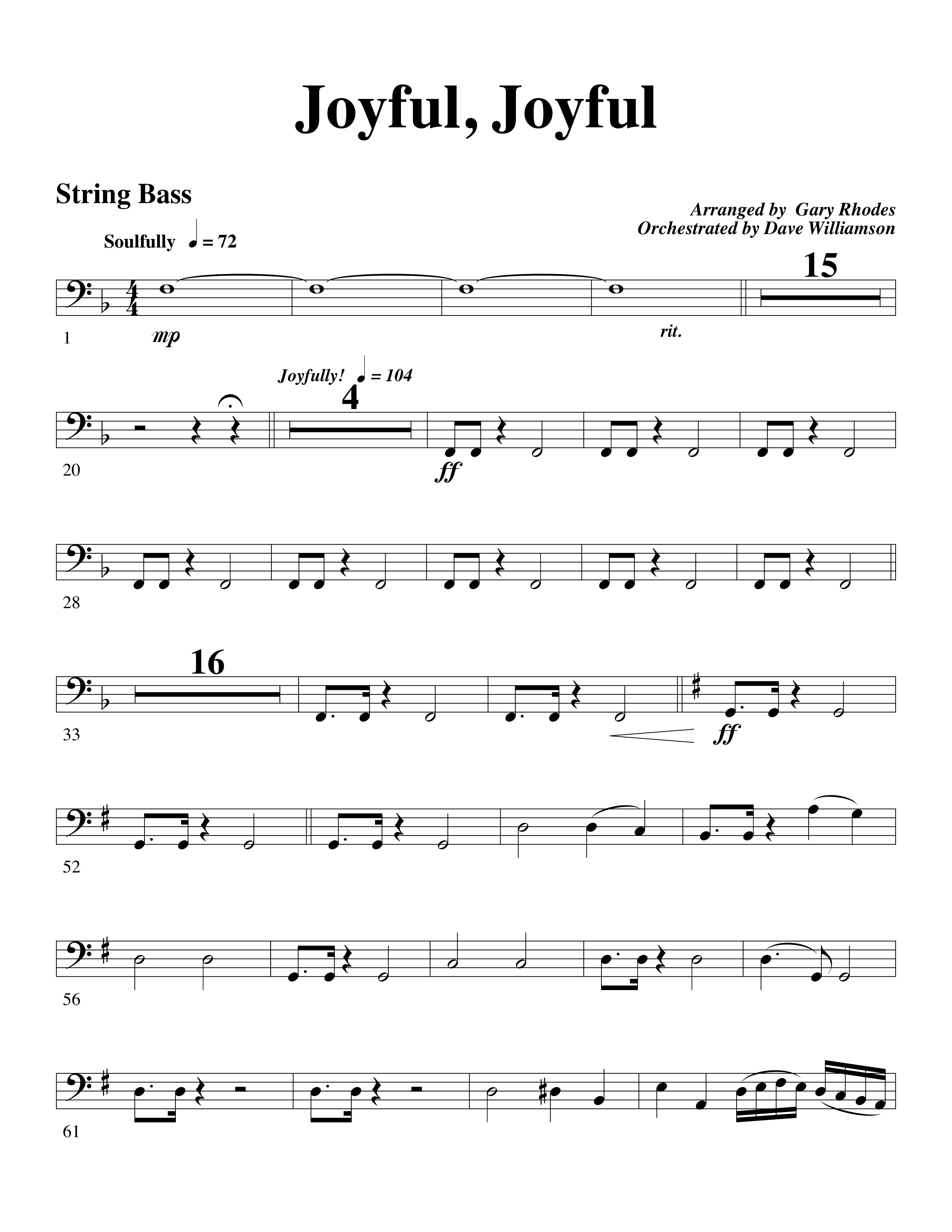 Joyful Joyful We Adore Thee (with Cry Of My Heart) (Choral Anthem SATB) String Bass (Word Music Choral / Arr. Michael W. Smith / Arr. Gary Rhodes)