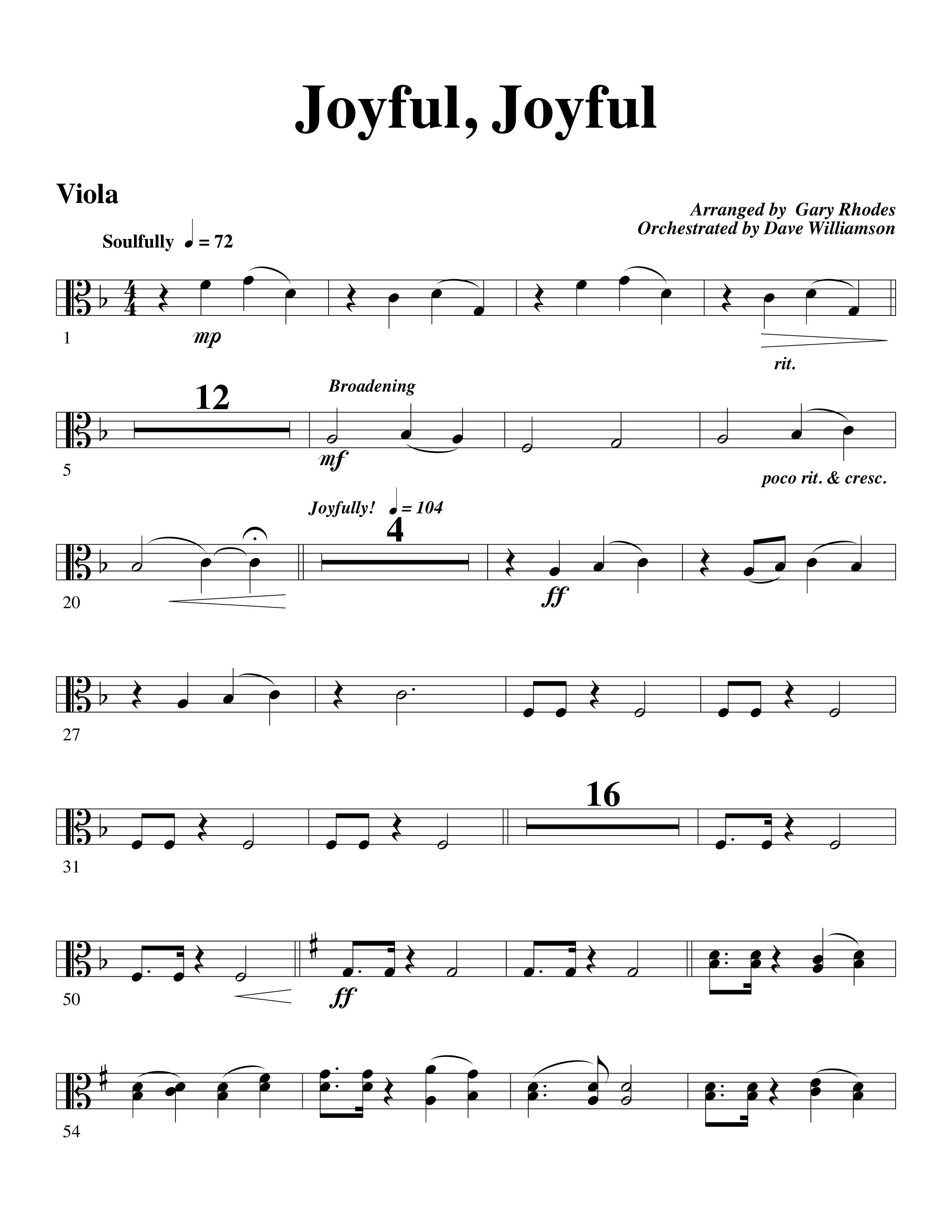 Joyful Joyful We Adore Thee (with Cry Of My Heart) (Choral Anthem SATB) Viola (Word Music Choral / Arr. Michael W. Smith / Arr. Gary Rhodes)