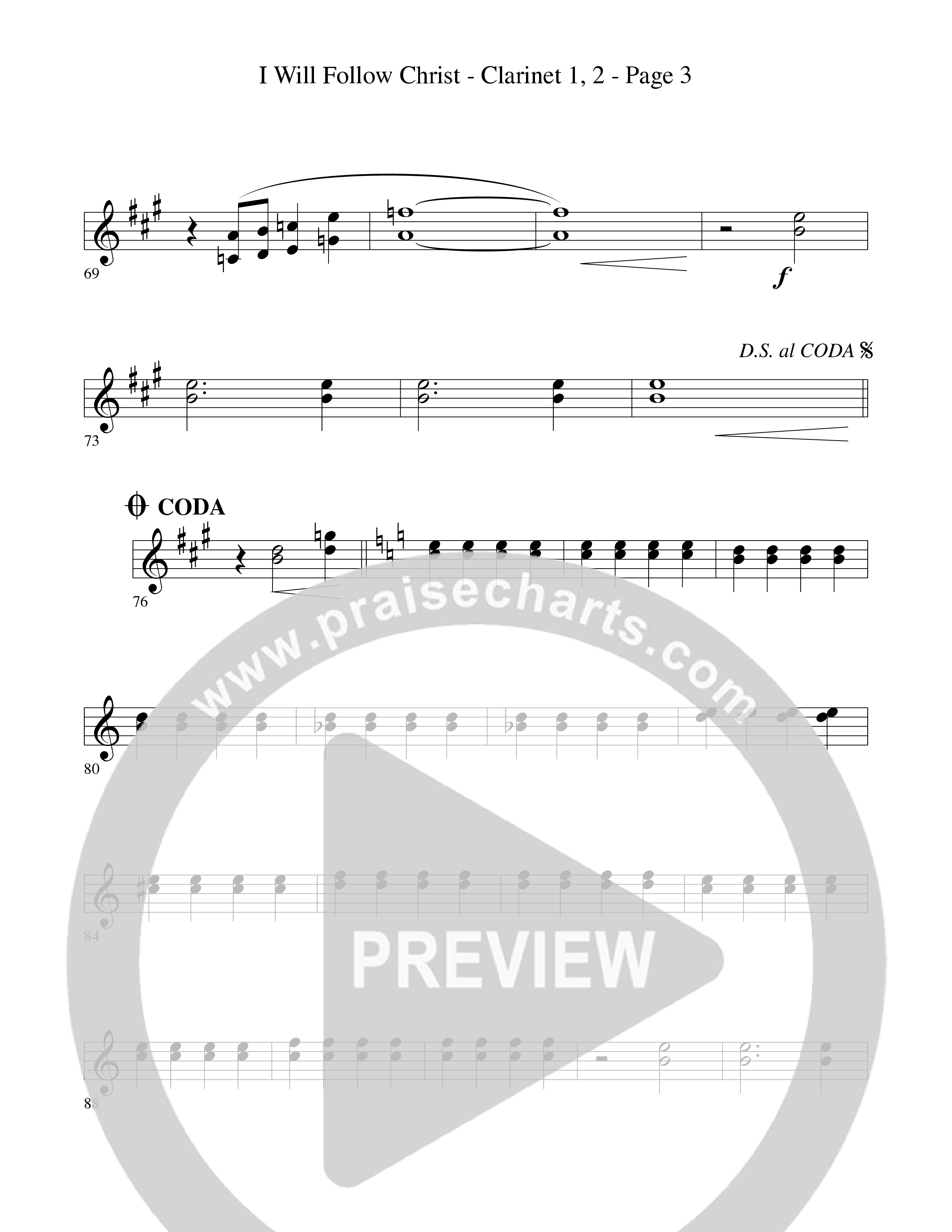 I Will Follow Christ (Choral Anthem SATB) Clarinet 1/2 (Word Music Choral / Arr. Camp Kirkland)