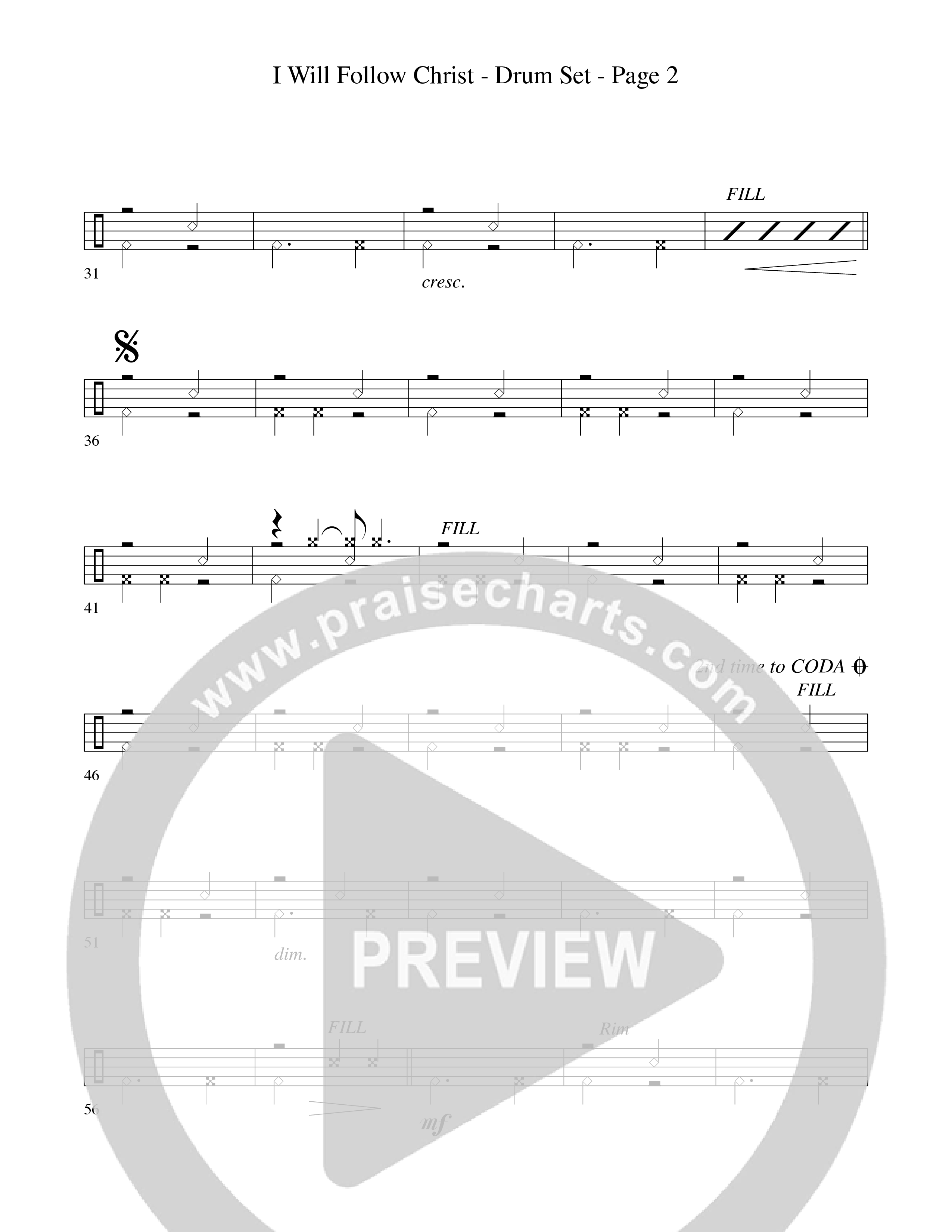 I Will Follow Christ (Choral Anthem SATB) Drum Set (Word Music Choral / Arr. Camp Kirkland)