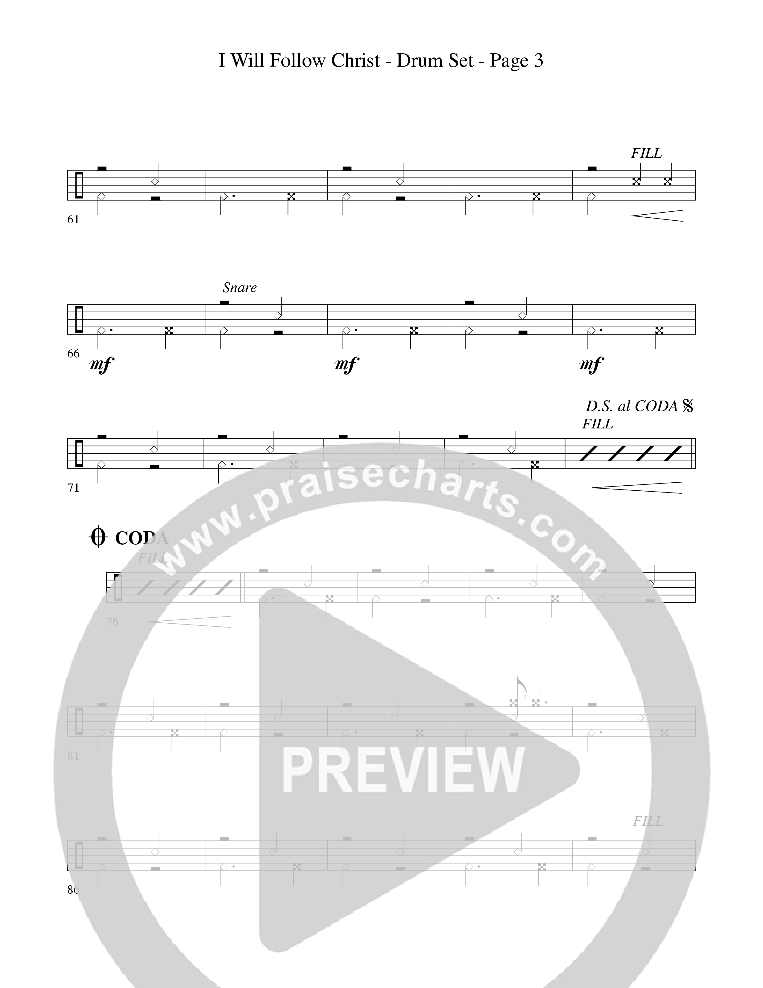 I Will Follow Christ (Choral Anthem SATB) Drum Set (Word Music Choral / Arr. Camp Kirkland)