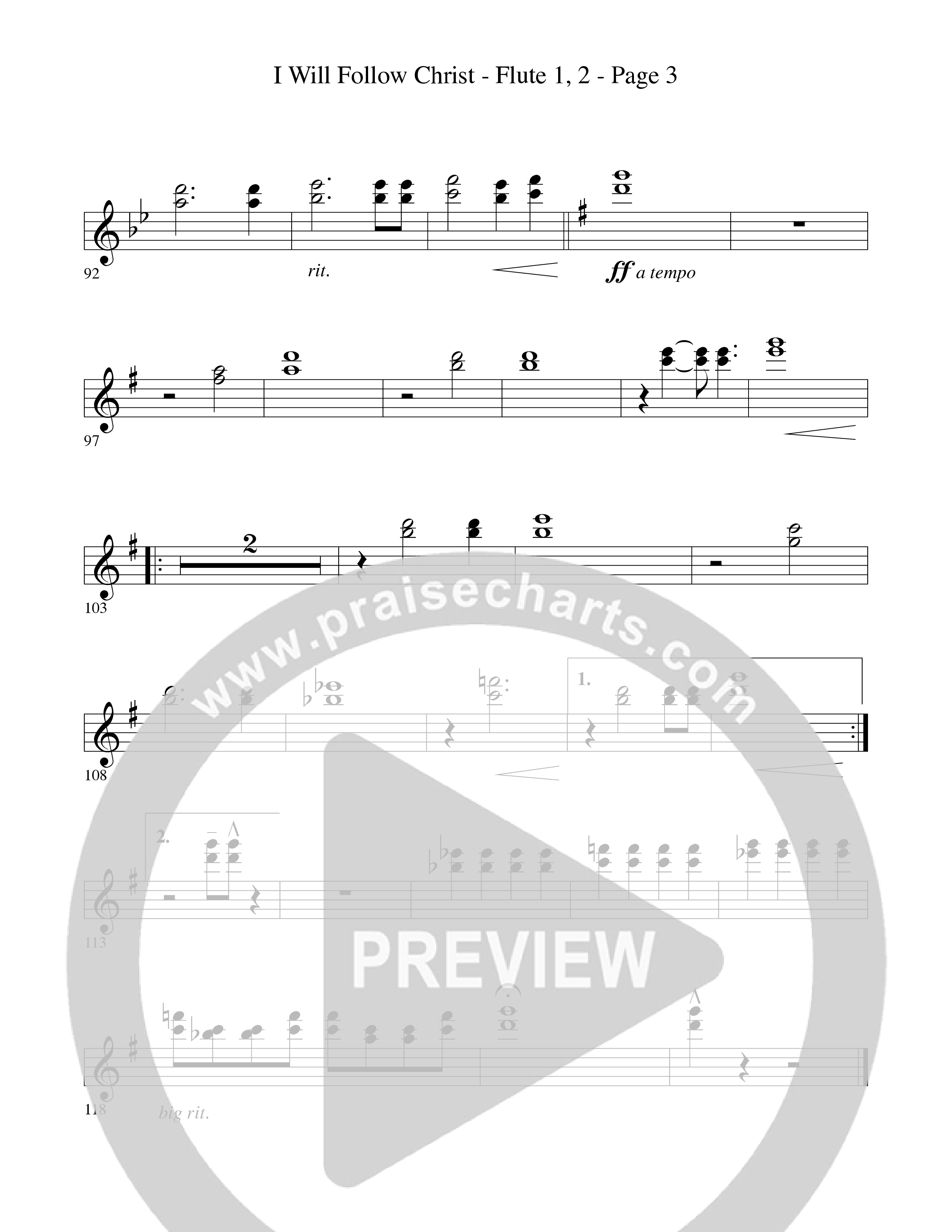 I Will Follow Christ (Choral Anthem SATB) Flute 1/2 (Word Music Choral / Arr. Camp Kirkland)