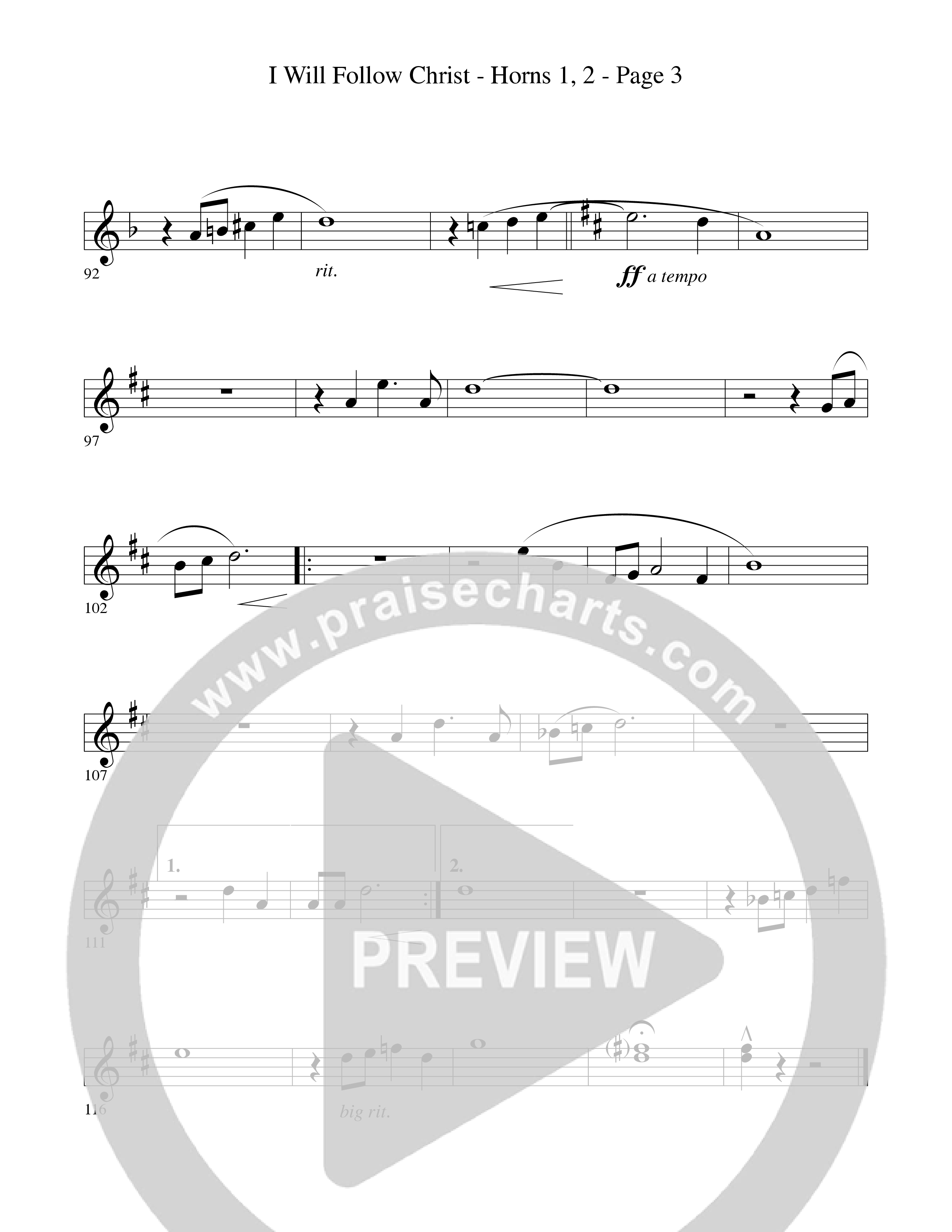 I Will Follow Christ (Choral Anthem SATB) French Horn 1/2 (Word Music Choral / Arr. Camp Kirkland)