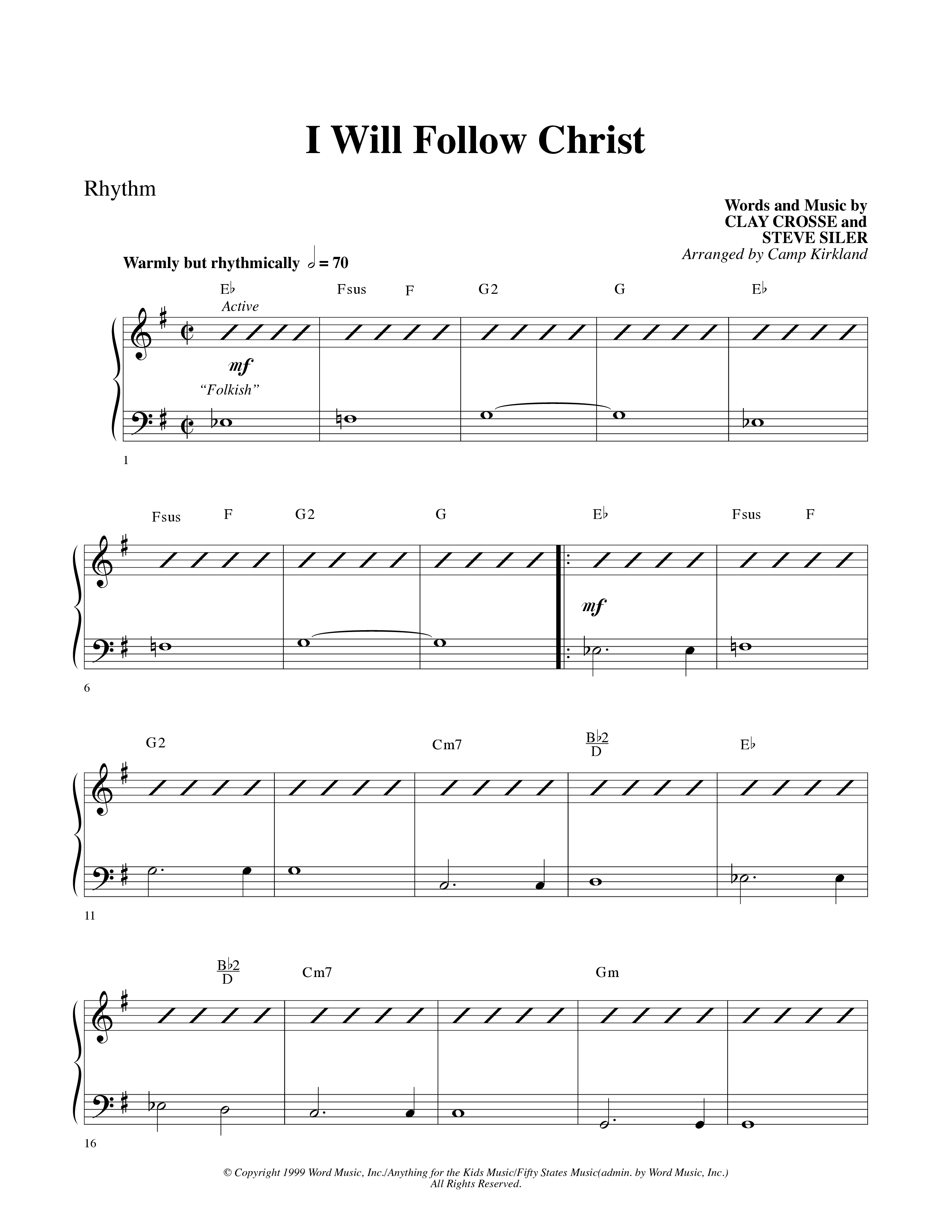 I Will Follow Christ (Choral Anthem SATB) Rhythm Chart (Word Music Choral / Arr. Camp Kirkland)