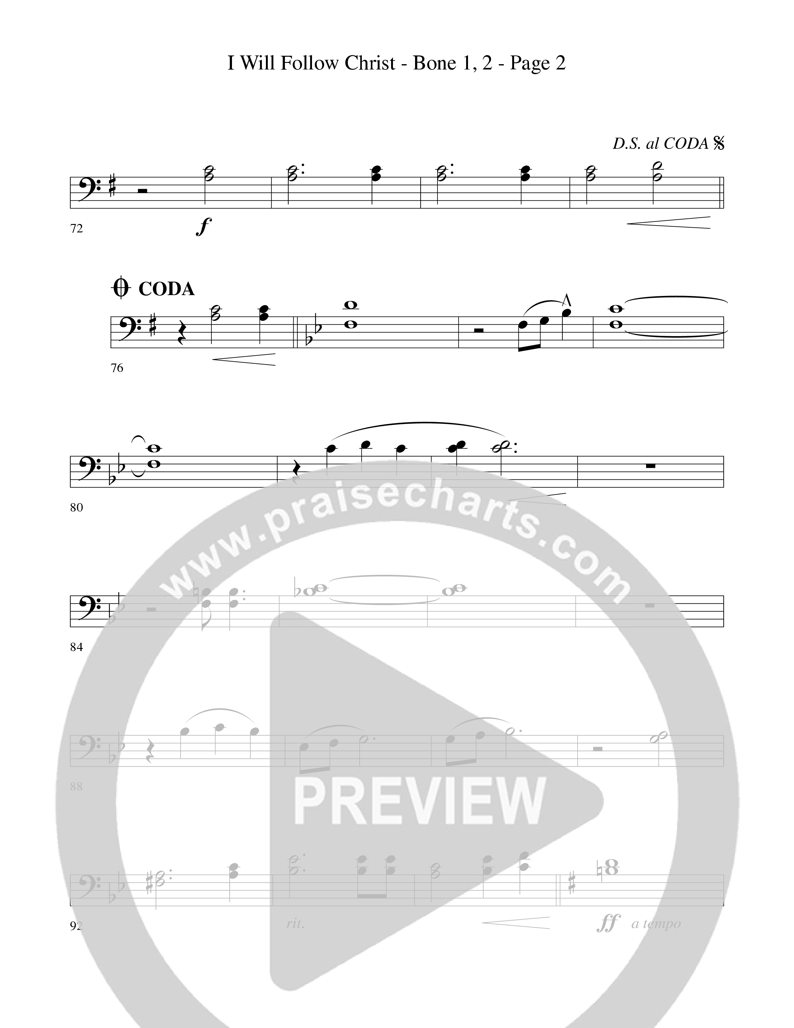 I Will Follow Christ (Choral Anthem SATB) Trombone 1/2 (Word Music Choral / Arr. Camp Kirkland)