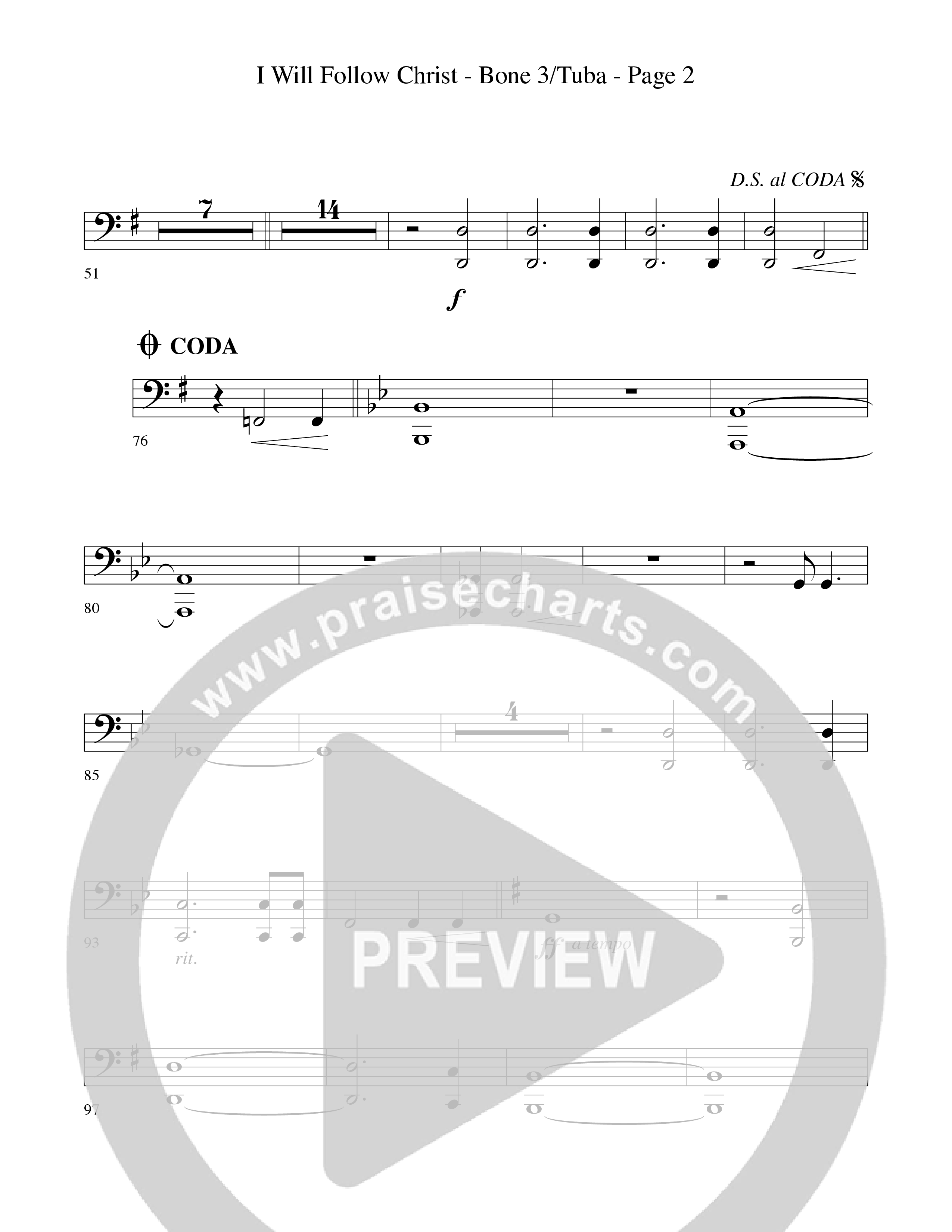 I Will Follow Christ (Choral Anthem SATB) Trombone 3/Tuba (Word Music Choral / Arr. Camp Kirkland)