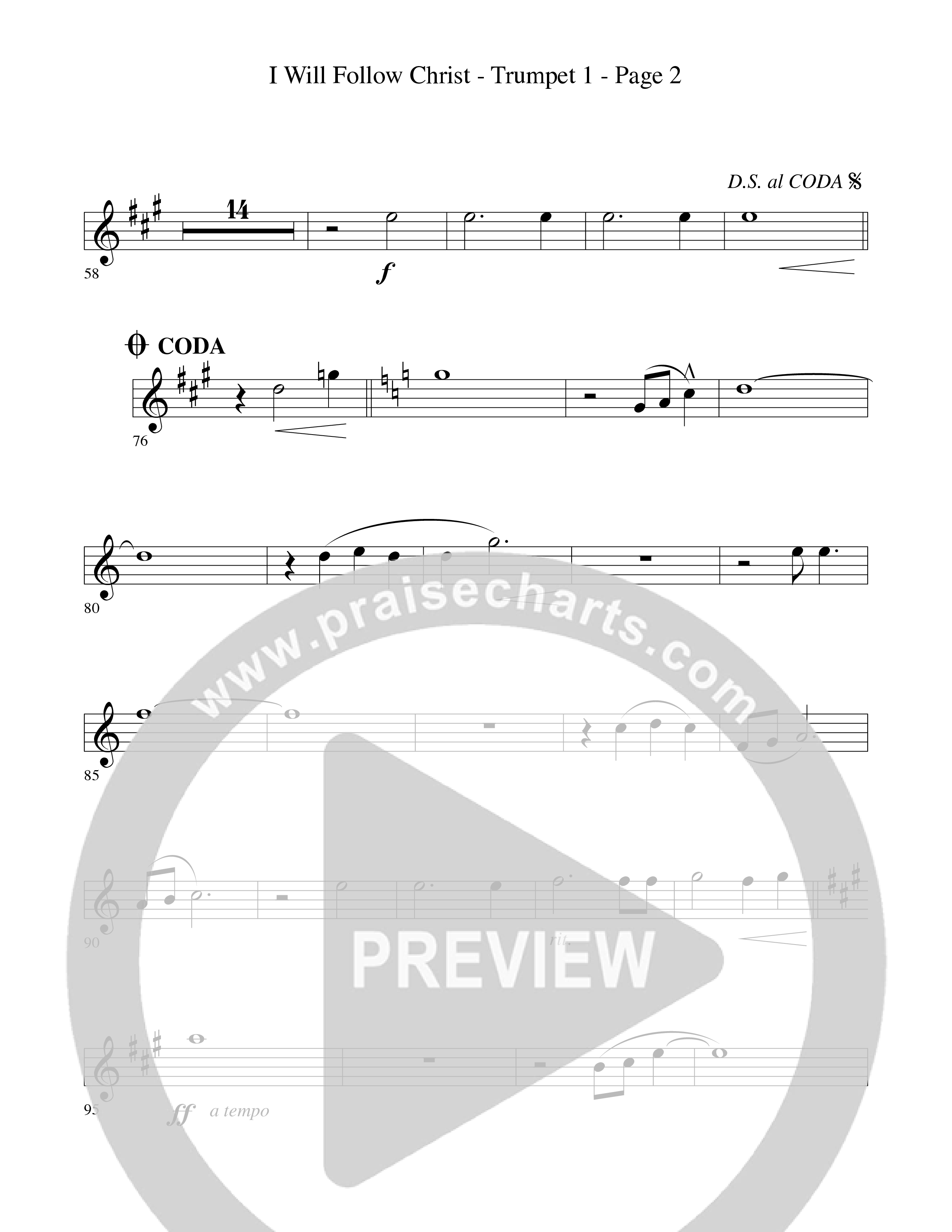 I Will Follow Christ (Choral Anthem SATB) Trumpet 1 (Word Music Choral / Arr. Camp Kirkland)