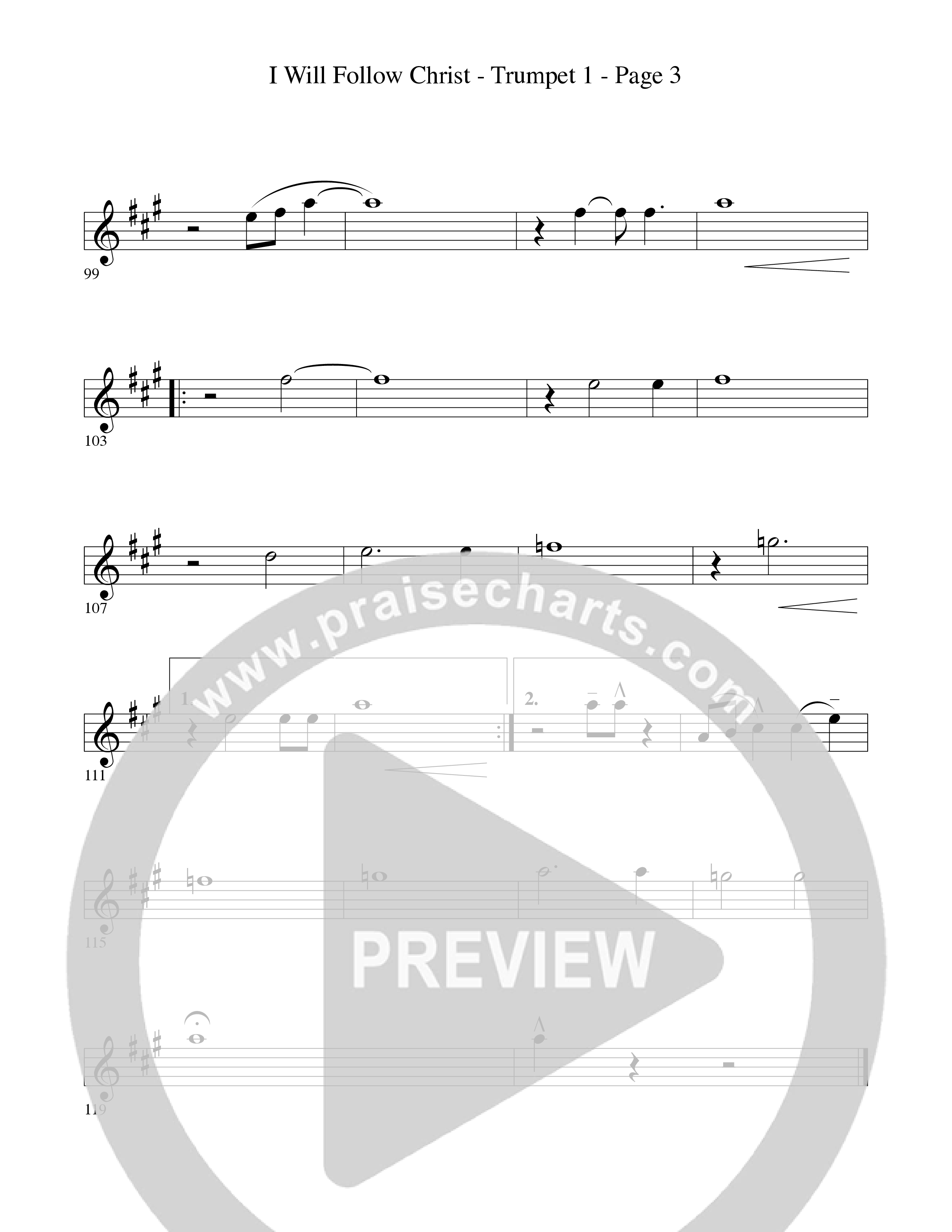 I Will Follow Christ (Choral Anthem SATB) Trumpet 1 (Word Music Choral / Arr. Camp Kirkland)