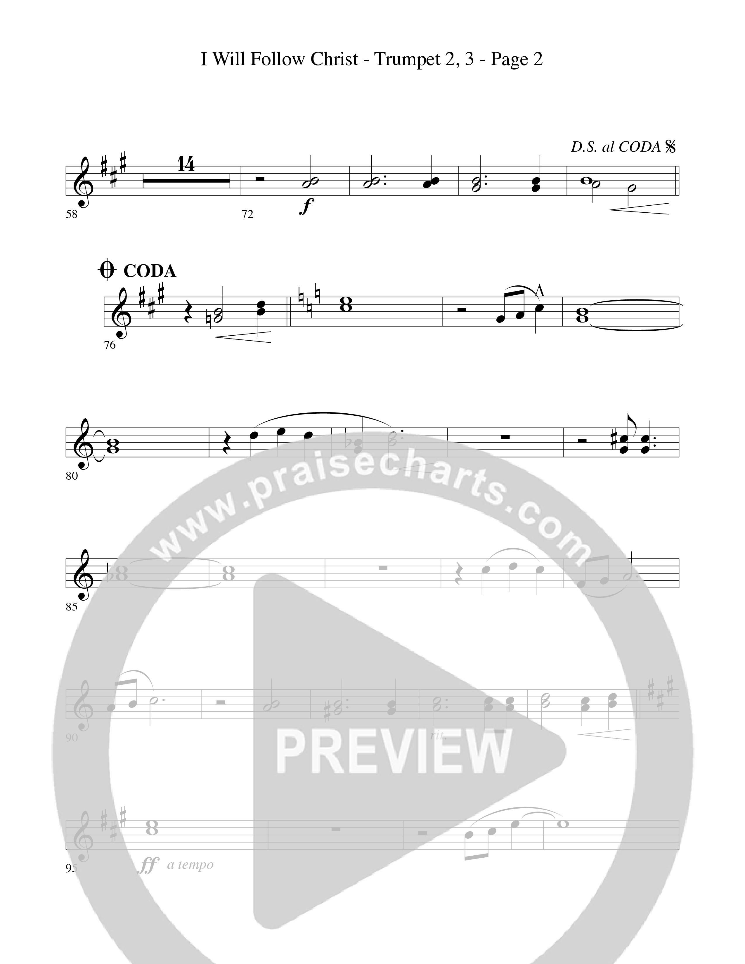 I Will Follow Christ (Choral Anthem SATB) Trumpet 2/3 (Word Music Choral / Arr. Camp Kirkland)