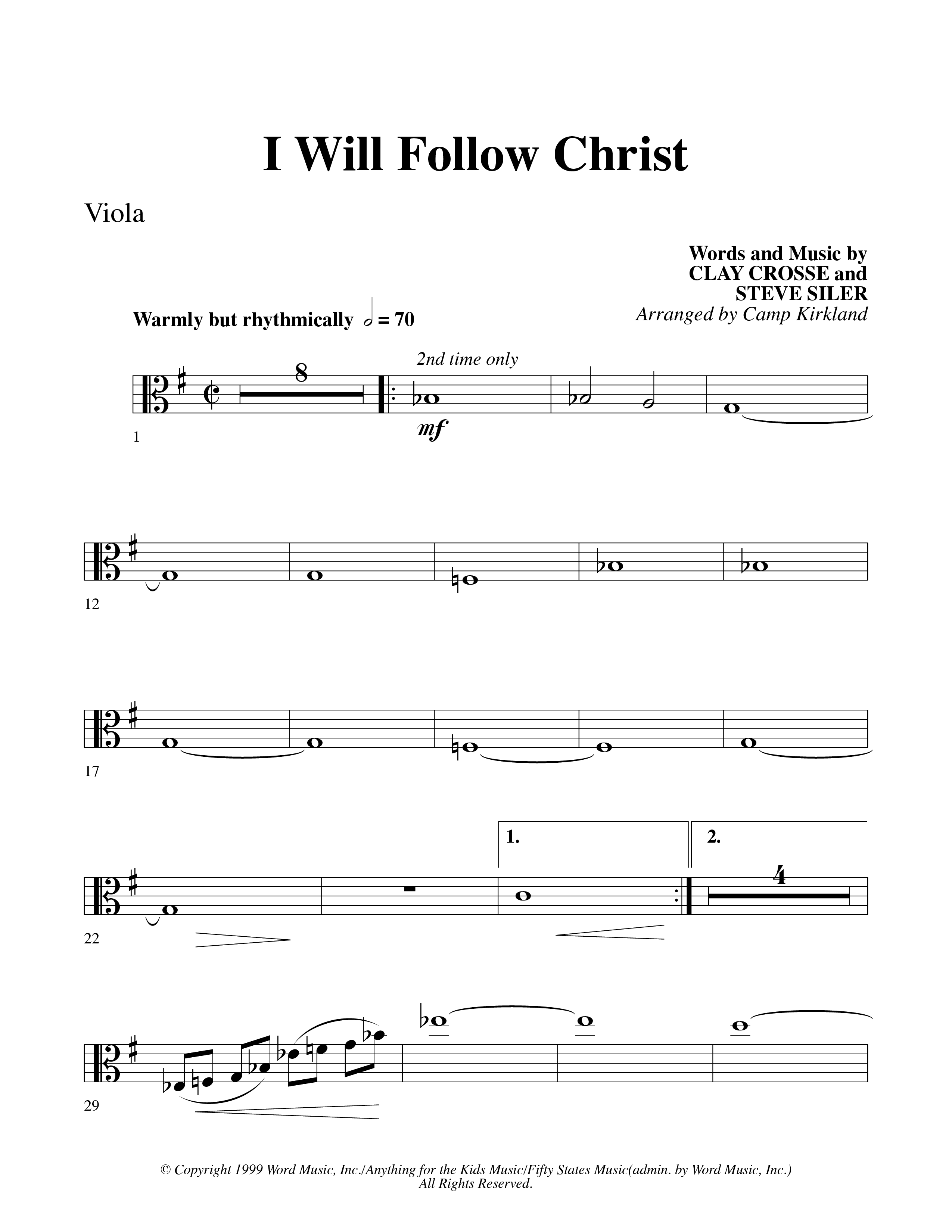 I Will Follow Christ (Choral Anthem SATB) Viola (Word Music Choral / Arr. Camp Kirkland)