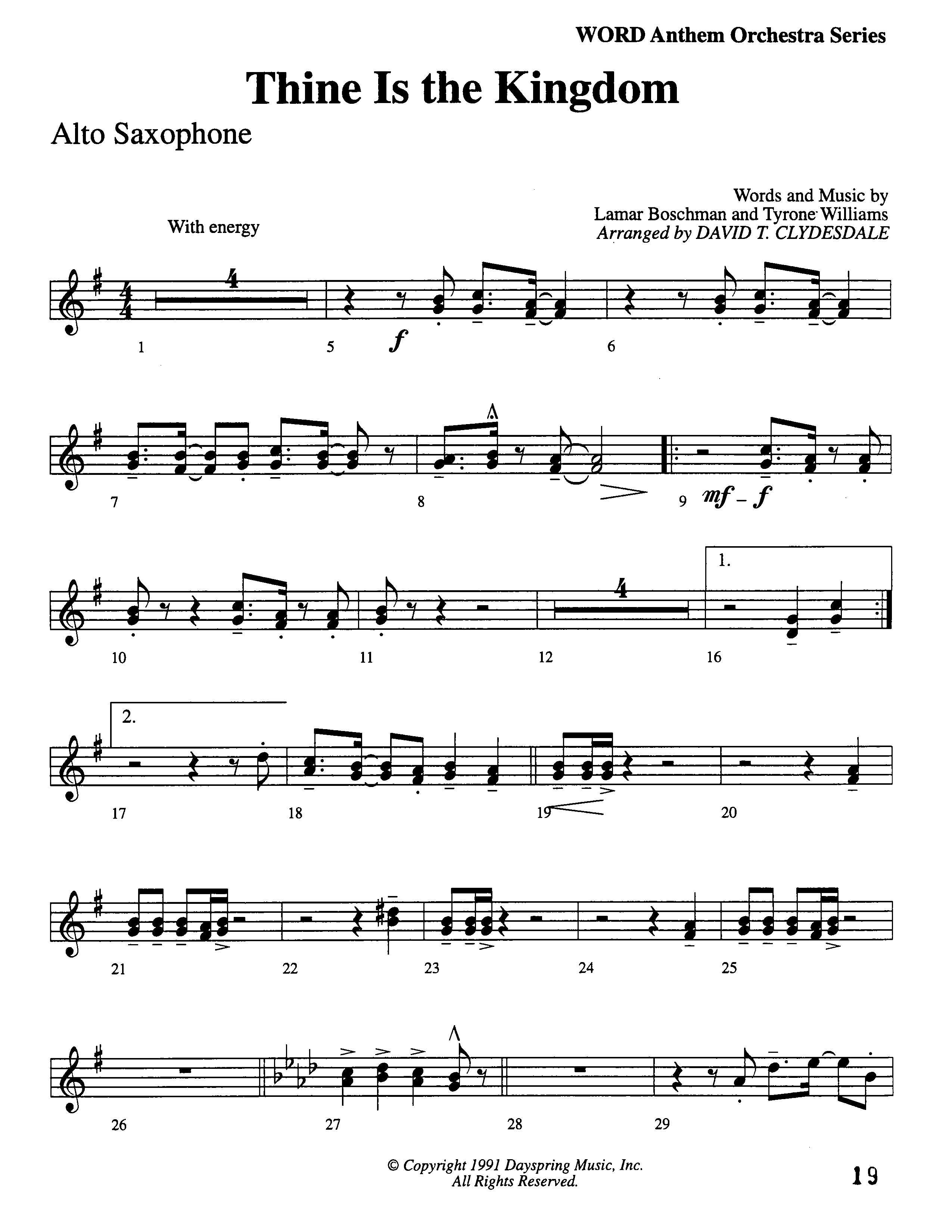 Thine Is The Kingdom (Choral Anthem SATB) Alto Sax (Word Music Choral / Arr. David Clydesdale)