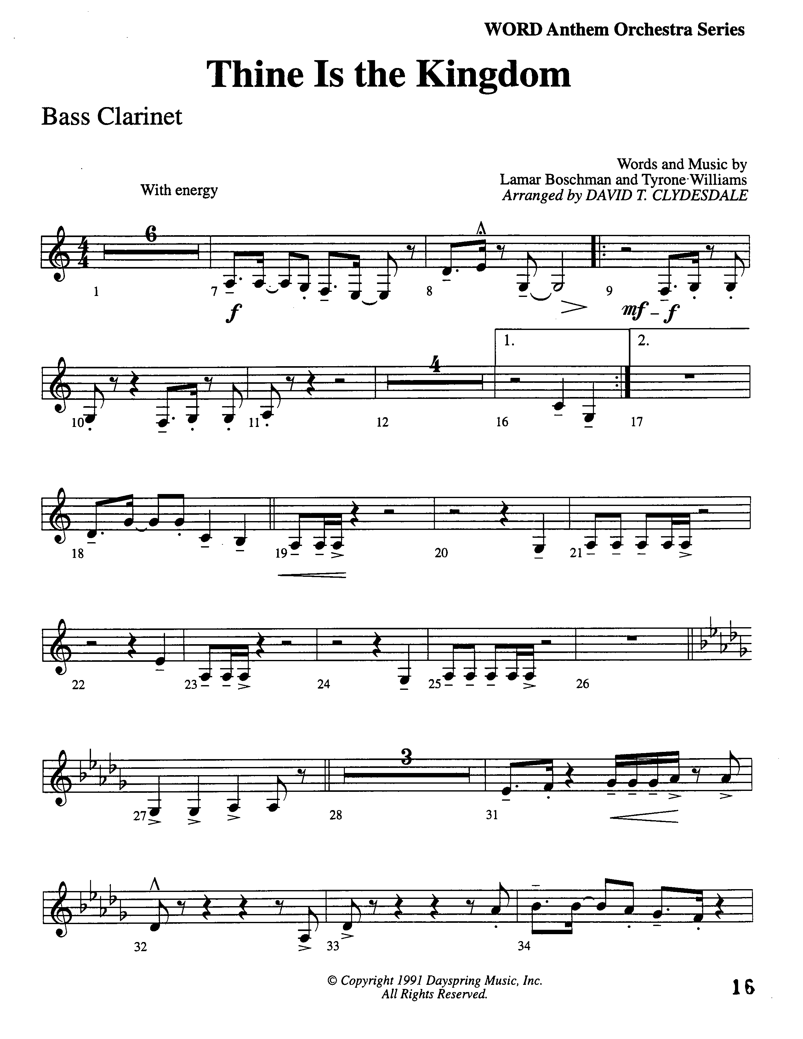 Thine Is The Kingdom (Choral Anthem SATB) Bass Clarinet (Word Music Choral / Arr. David Clydesdale)