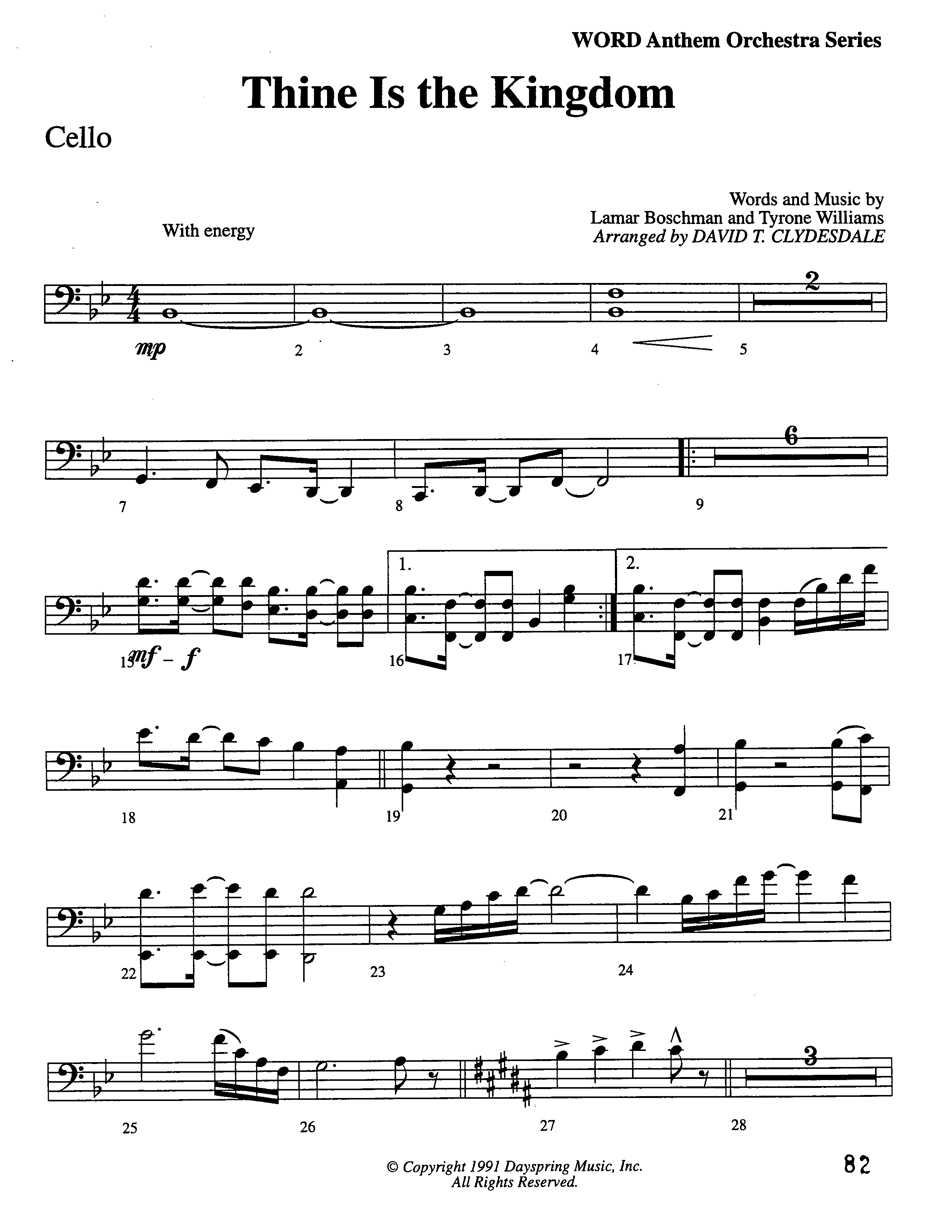 Thine Is The Kingdom (Choral Anthem SATB) Cello (Word Music Choral / Arr. David Clydesdale)
