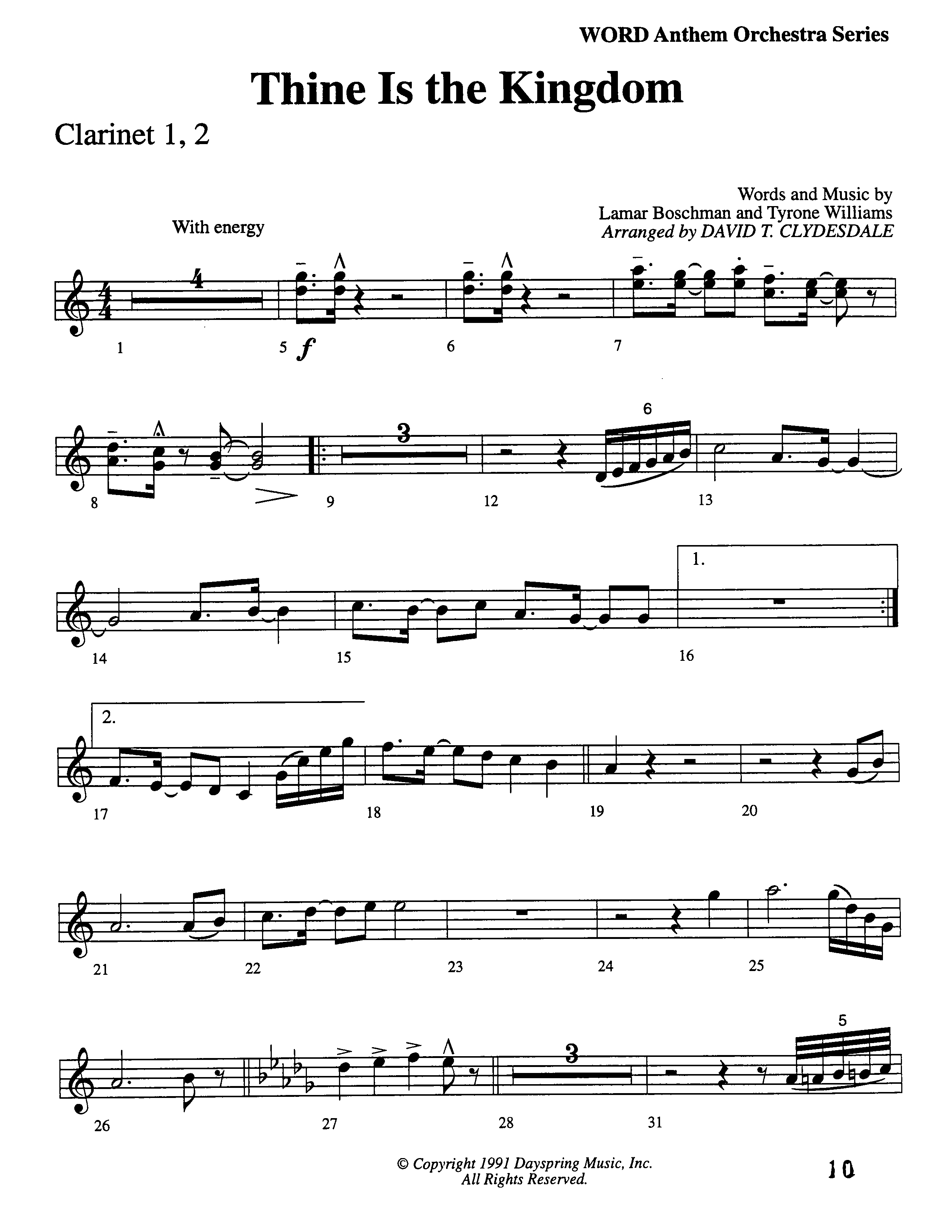 Thine Is The Kingdom (Choral Anthem SATB) Clarinet 1/2 (Word Music Choral / Arr. David Clydesdale)