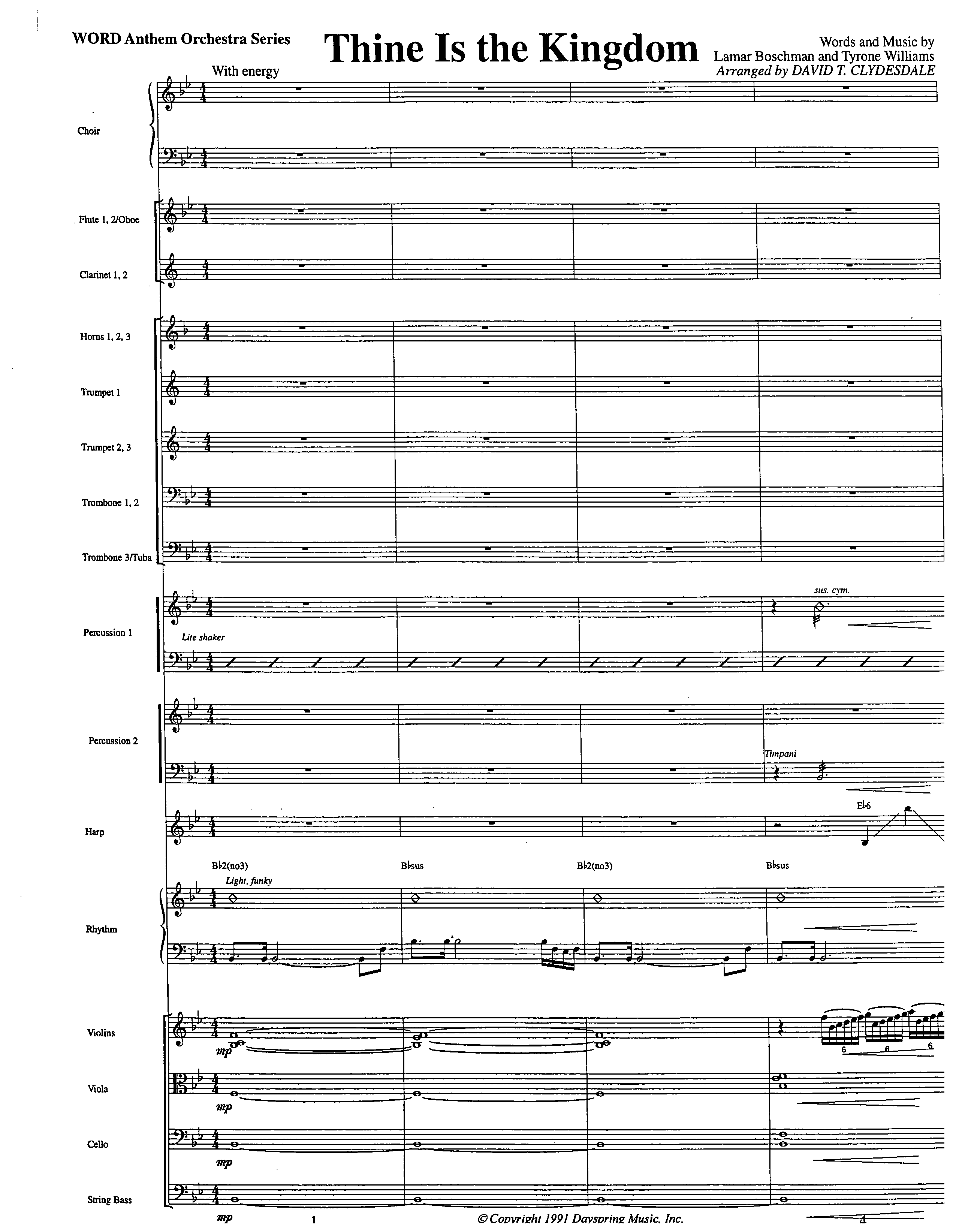 Thine Is The Kingdom (Choral Anthem SATB) Orchestration (Word Music Choral / Arr. David Clydesdale)