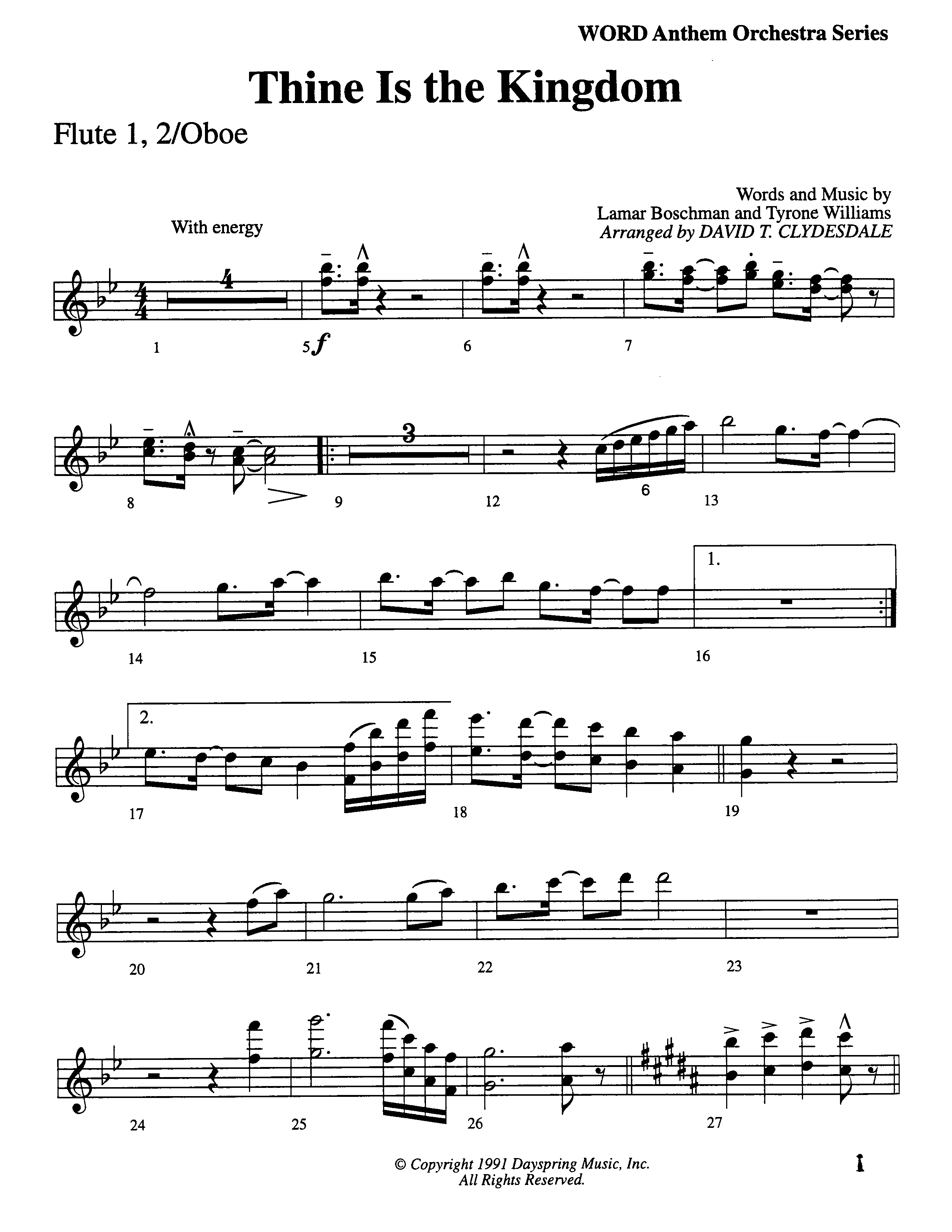 Thine Is The Kingdom (Choral Anthem SATB) Flute/Oboe (Word Music Choral / Arr. David Clydesdale)